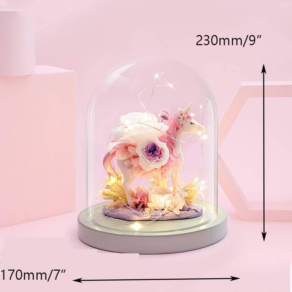 Eternal Preserved Real Rose in Glass Dome - Pink Unicorn Glass Dome with Base, Perfect Mother's Day Gift & Home Decor for Valentine's, Wedding, Anniversary & Special Occasions