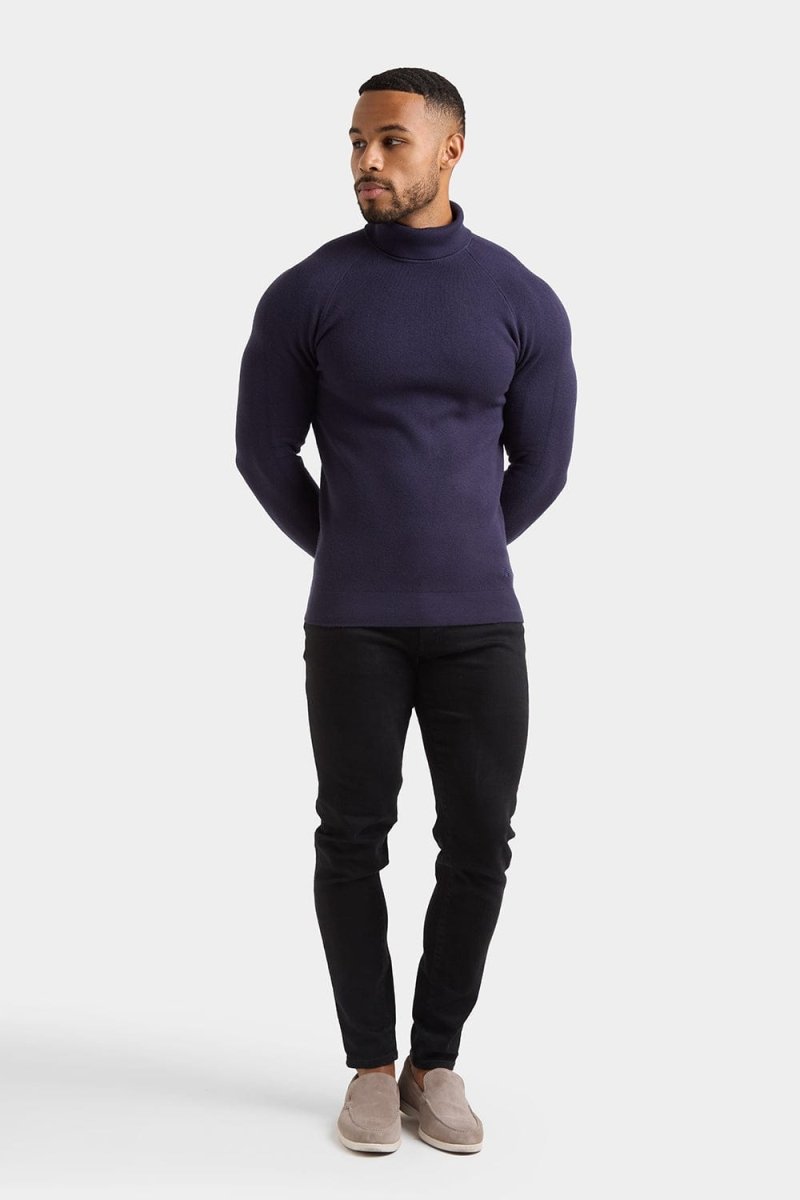 Supersoft Navy Turtleneck Sweater for Women - Cozy Winter Knit Top for Casual Wear & Layering