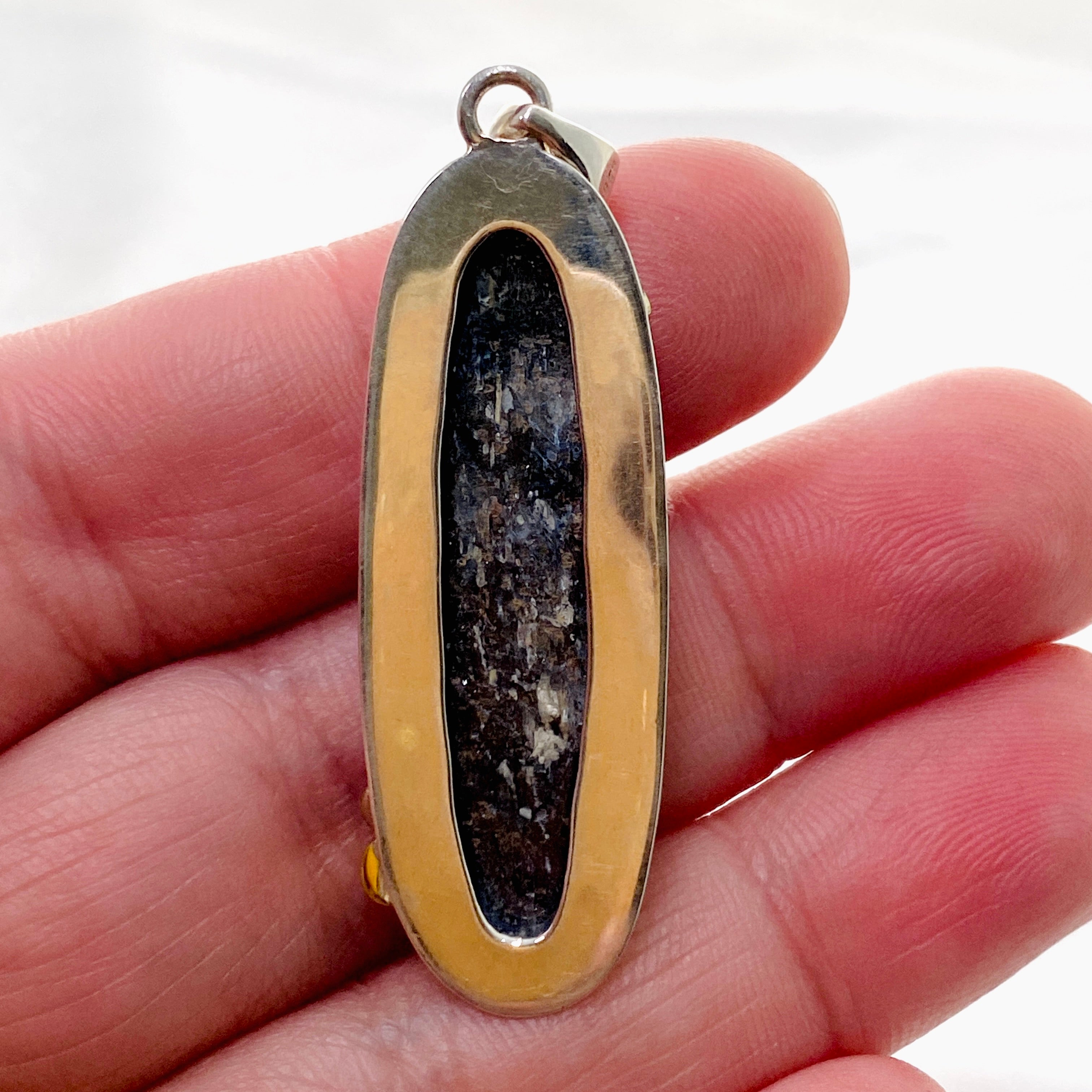 Blue Kyanite Oval Cabochon Pendant with Brass Detailing - Natural Healing Stone Jewelry for Chakra Balancing & Meditation - Perfect for Spiritual Gifts & Energy Work (KPGJ4617)