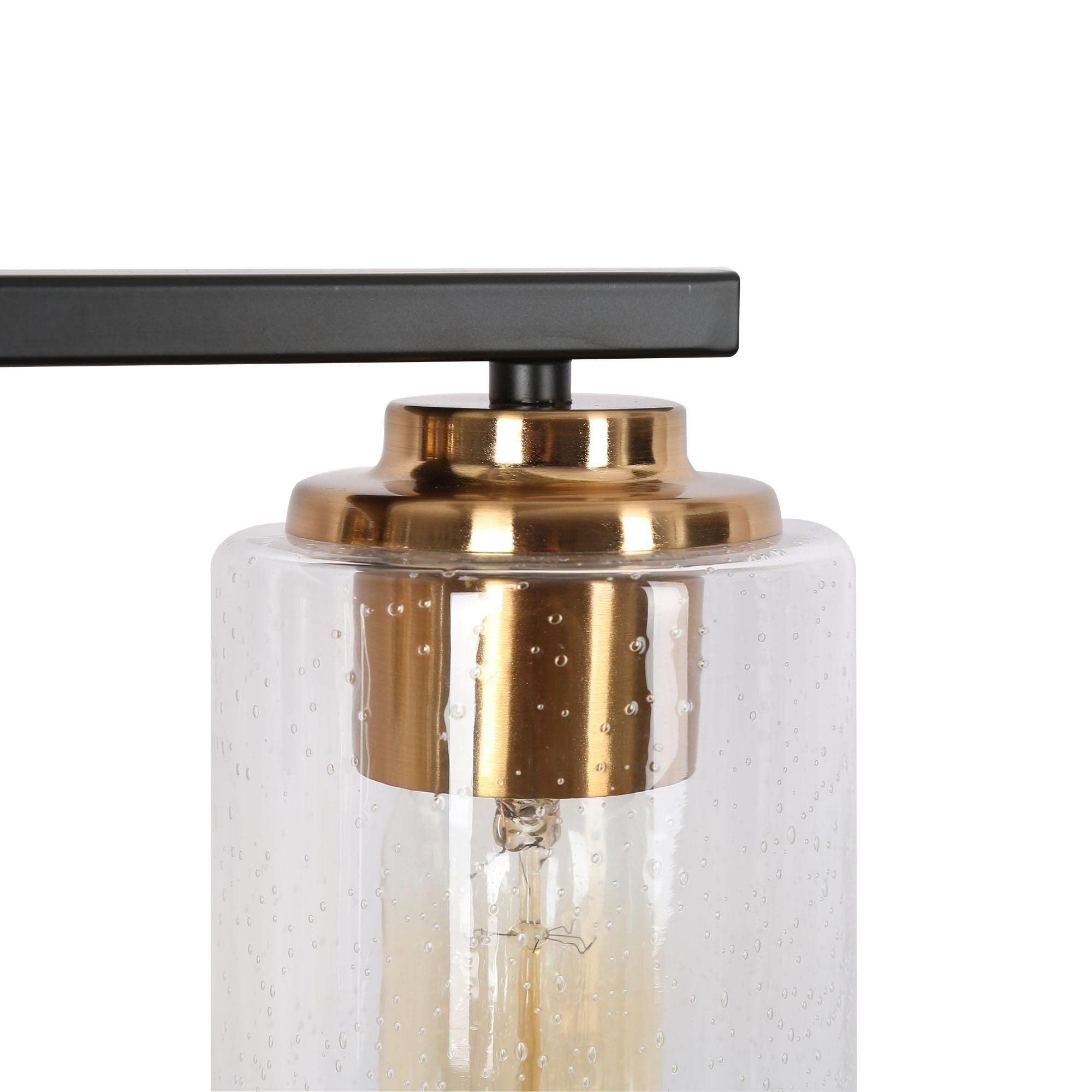 ZEVNI Modern Bathroom Vanity Light Fixture - 4-Light Black Gold Wall Sconce with Seeded Glass Shades for Mirror Lighting, 28