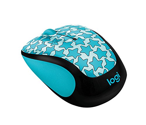 Logitech Doodle Collection M325c Wireless Mouse - 2.4GHz Optical Mouse with 5 Buttons & USB Receiver - Twinkle Teal Color - Perfect for Office Work, Graphic Design & Home Computing