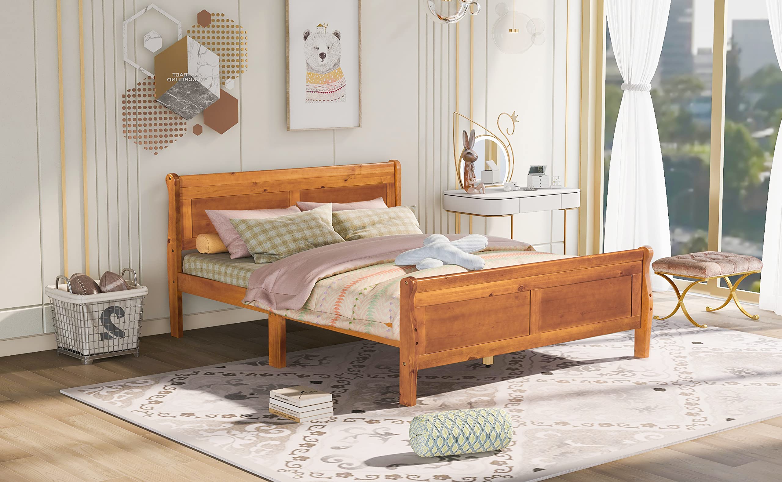 Harper & Bright Designs Queen Size Wooden Platform Bed Frame with Headboard & Slats - No Box Spring Needed - Sturdy Support Legs for Bedroom, Guest Room & Dorm