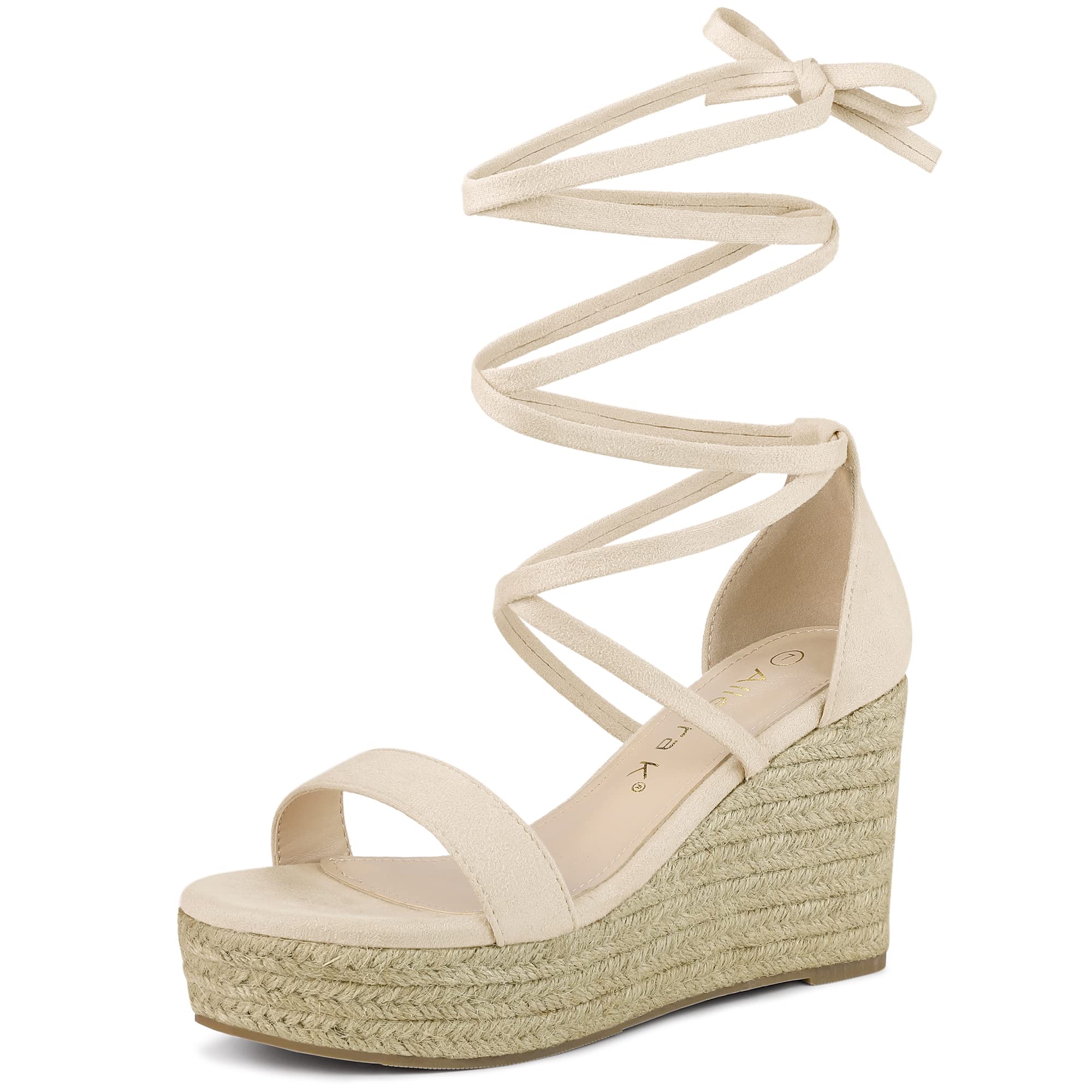 Allegra K Women's Espadrille Platform Wedge Heels - Lace Up Summer Sandals for Casual Outfits & Beach Vacations