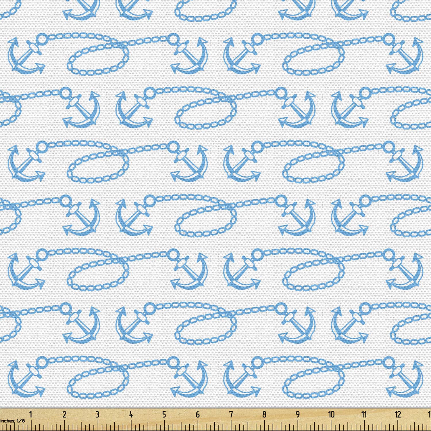 Ambesonne Anchor Fabric by The Yard - Nautical Sailing Theme Cartoon Print Decorative Upholstery Fabric (10 Yards, Pale Blue & White) | Perfect for DIY Home Decor, Pillow Covers, Curtains & Marine-Themed Crafts