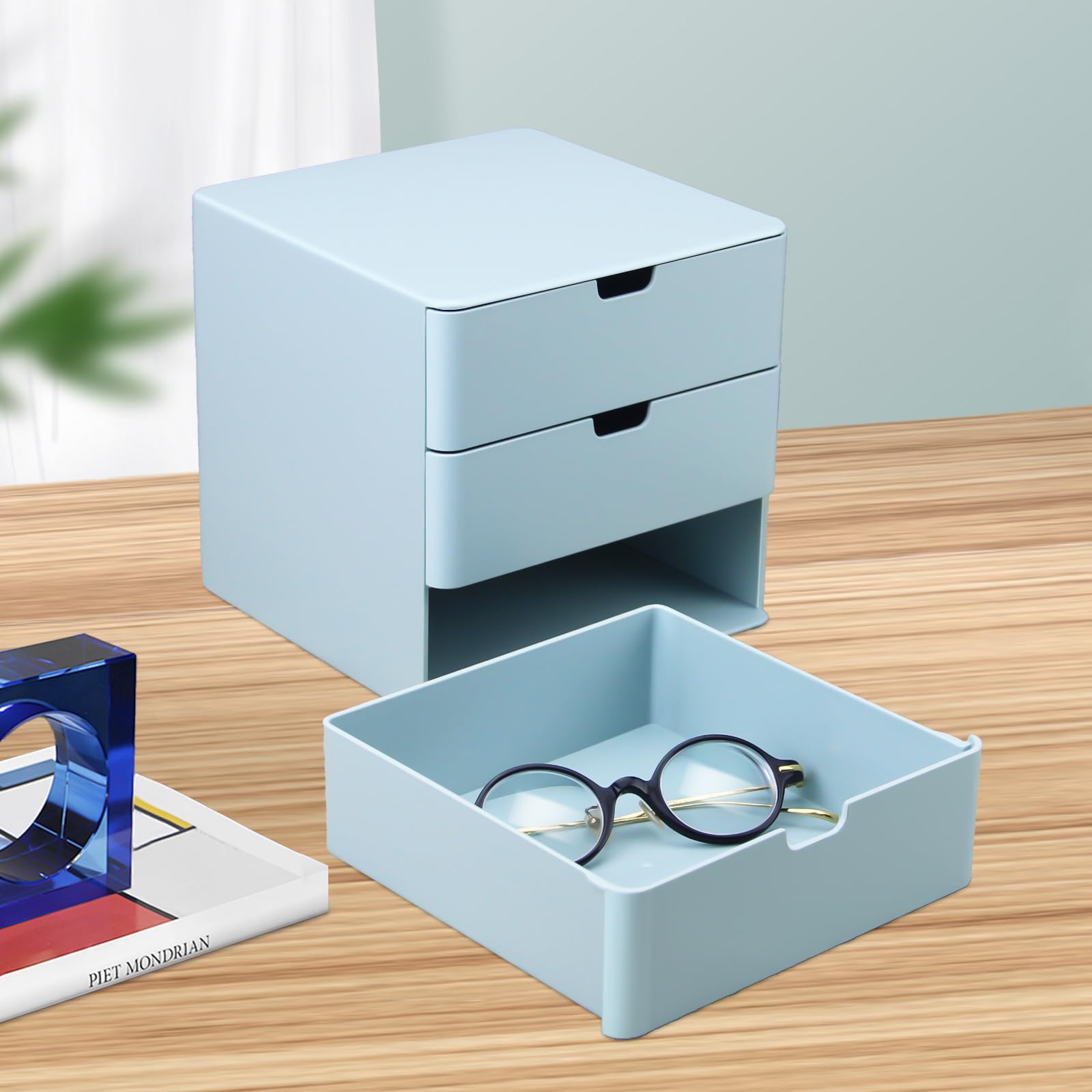 3-Drawer Vanity Organizer - Compact Makeup Storage Organizer with Drawers, Blue | Perfect for Bathroom Countertop, Bedroom Dresser & Closet Organization