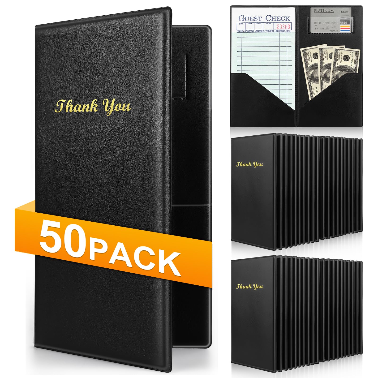 50 Pcs PVC Server Books - Restaurant Check Presenters & Waitress Guest Check Holders - Durable Bill Holders for Efficient Order Management in Cafes, Bars & Hotels