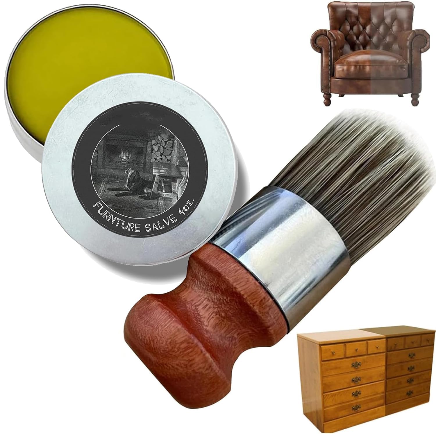 Premium Leather & Furniture Salve with Boar Bristle Brush - 4 oz Natural Conditioning Wax for Sofas, Chairs, Bags & More | Restore & Protect Leather Goods