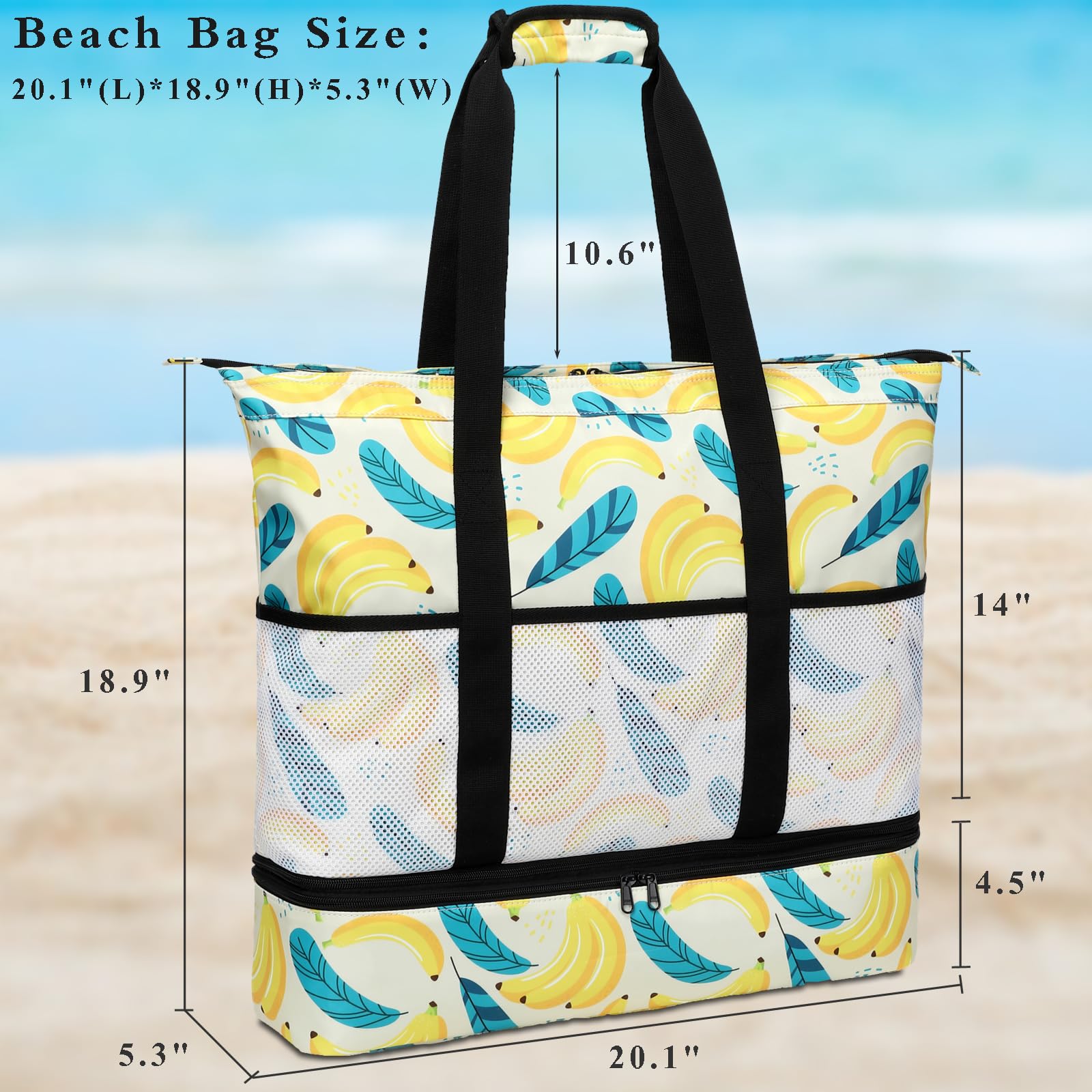 **DSIUE Large Waterproof Beach Bag with Built-in Cooler - Sandproof Tote for Women - Perfect for Pool, Gym, Travel & Picnics**