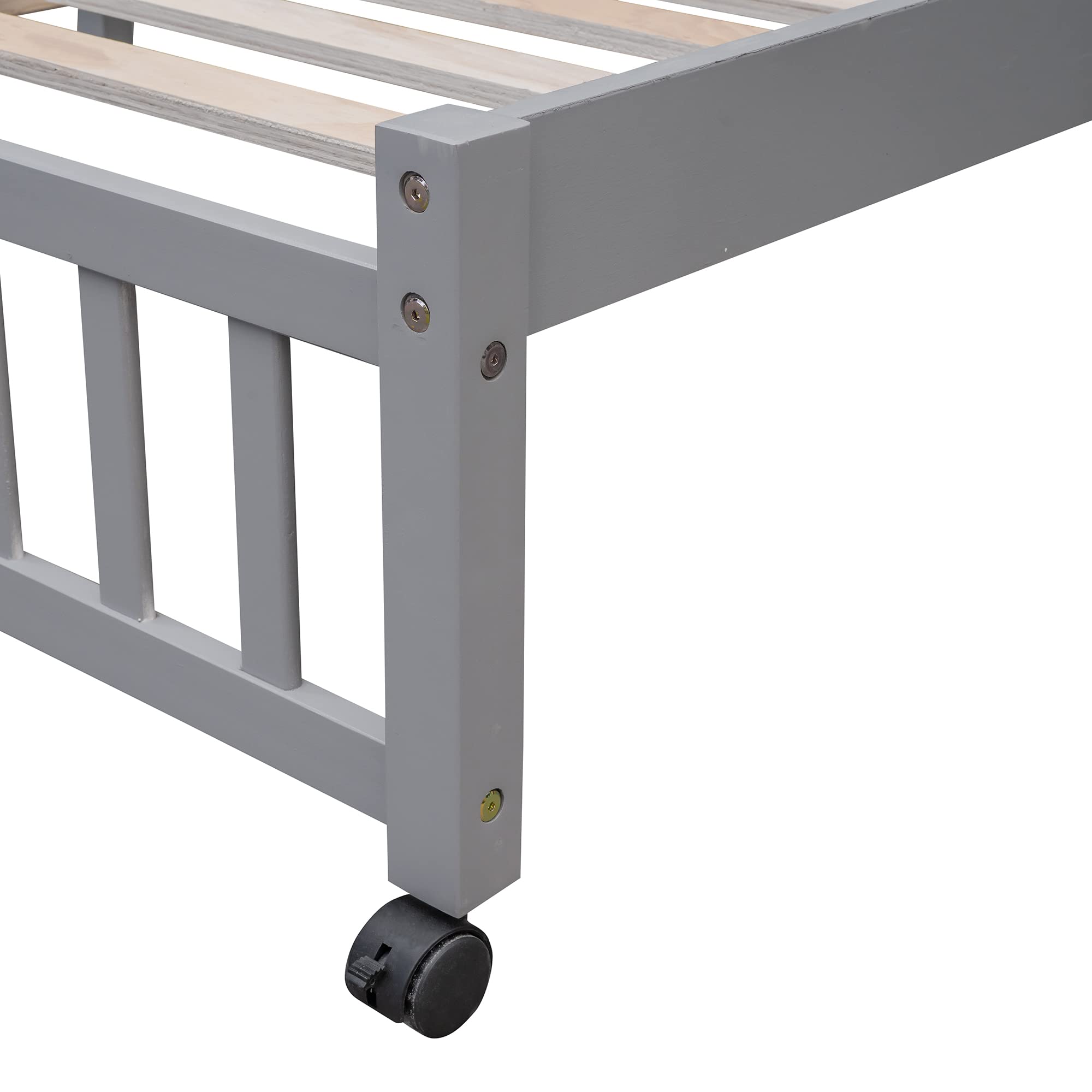 Twin Over Full Bunk Bed with Storage - Solid Wood Bunk Bed with 6 Drawers & 3 Adjustable Shelves, Convertible Loft Bed with Rolling Lower Bed for Kids, Teens & Adults - Space-Saving Bedroom Solution for Small Rooms, Guest Rooms & Dormitories (Gray)