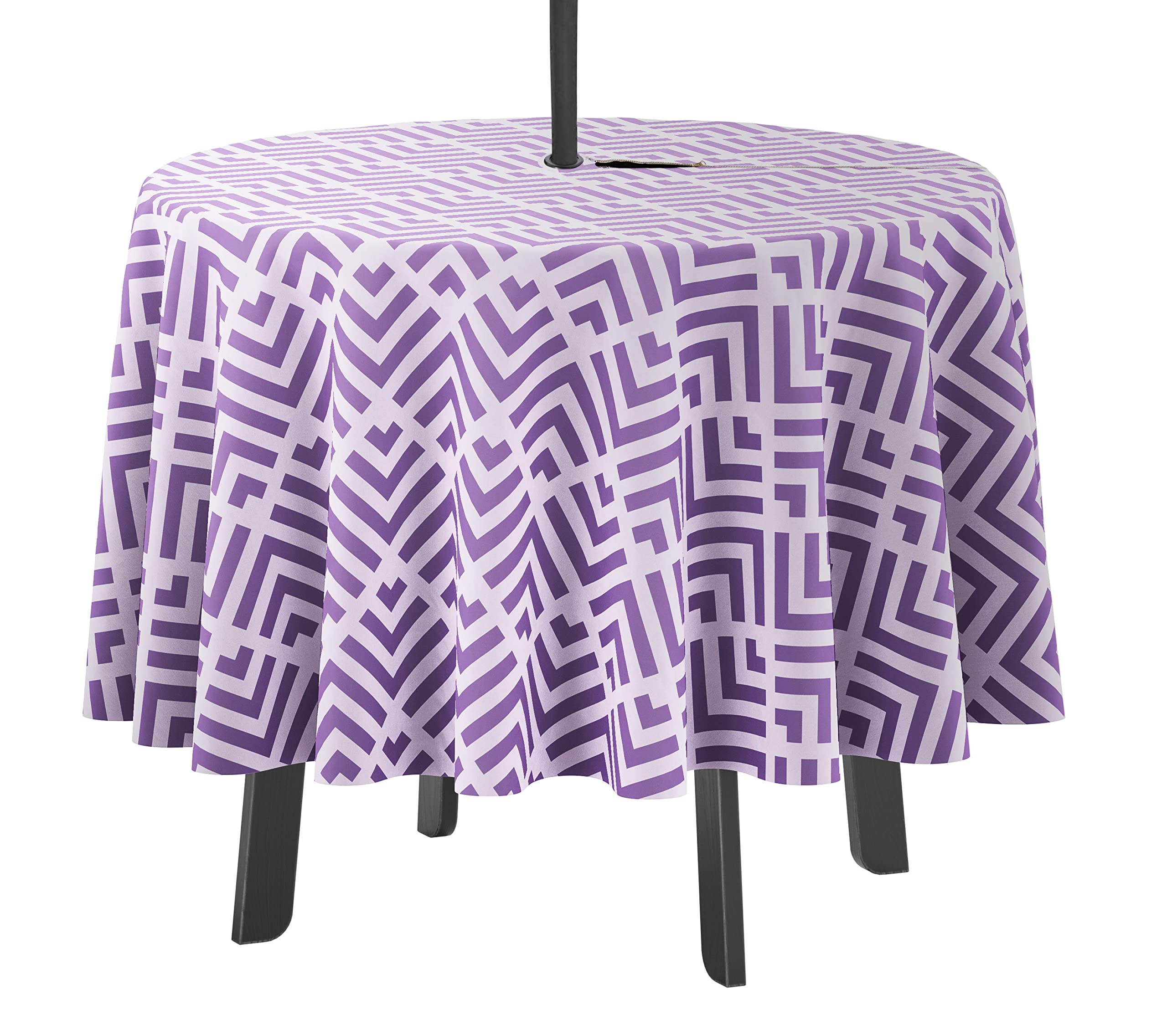 58 Inch Round Waterproof Tablecloth with Umbrella Hole & Zip - Indoor/Outdoor Table Cover for Patio, Backyard, Picnic, and Garden Parties - Lavender Purple