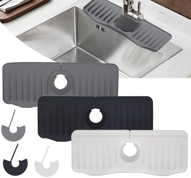 Silicone Faucet Splash Guard - Matte Kitchen Sink Splash Protector, Best Silicone Splash Guard to Keep Sink Clean (Black, Free Waterproof Edge) - Perfect for Kitchen, Bathroom & RV Sinks