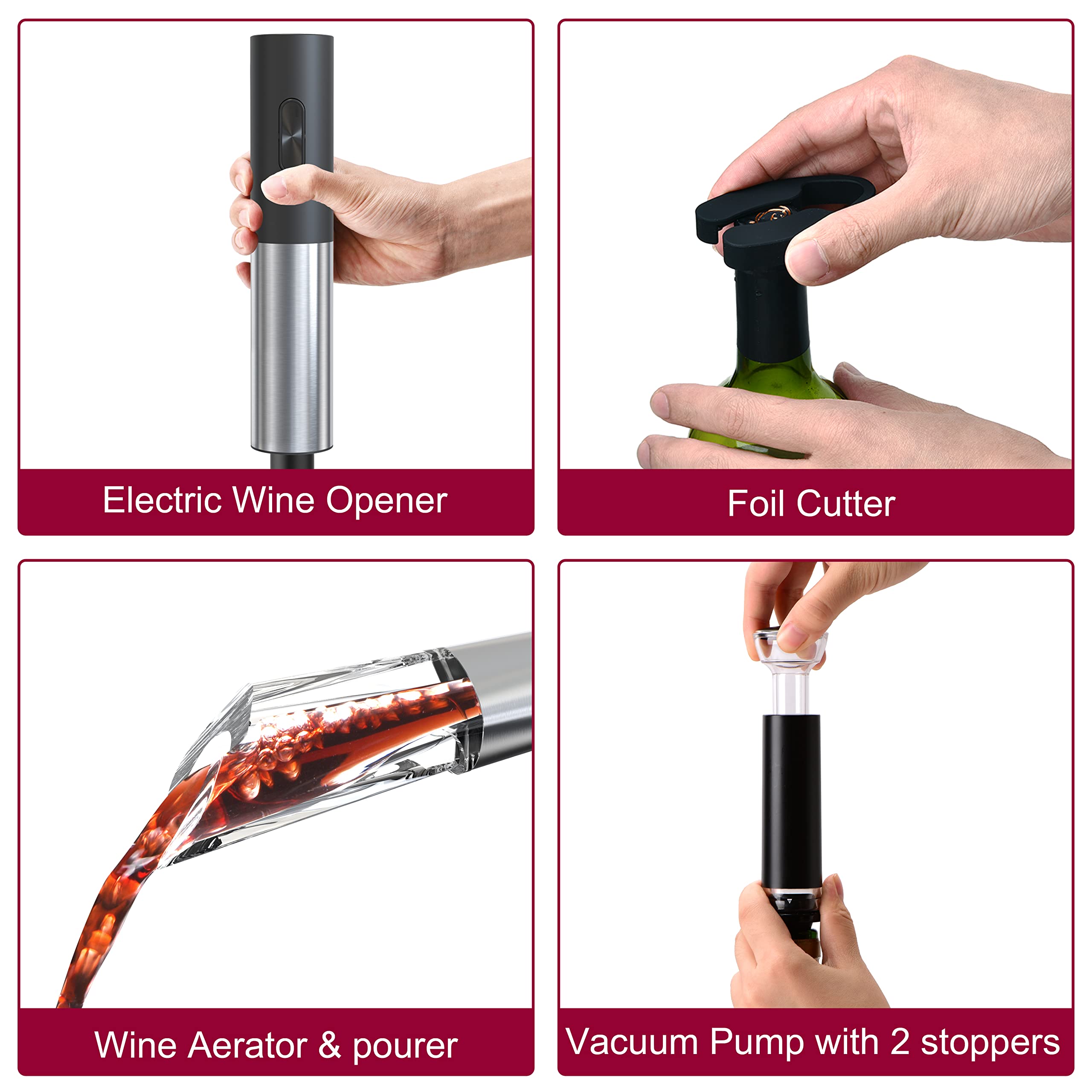 Premium Electric Wine Opener Set - Fast & Easy Automatic Corkscrew with Stainless Steel Foil Cutter - Perfect Gift for Wine Lovers, Sommeliers & Champagne Enthusiasts | Ideal for Home Bars, Dinner Parties & Wine Tasting Events