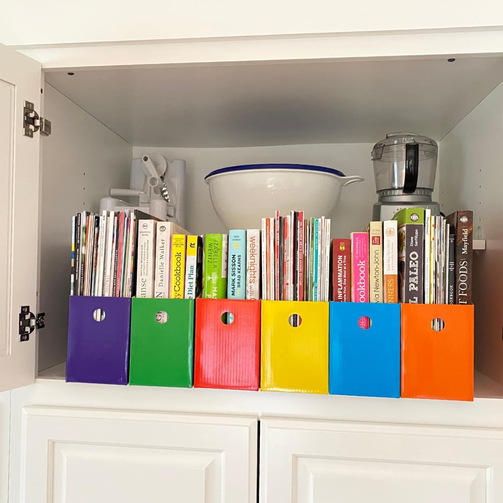 Evelots Magazine File Holder Organizer Box - 6/12/24 Pack Desk & Shelf Storage with Labels - Multiple Colors for Home Office, Classroom & Library Organization