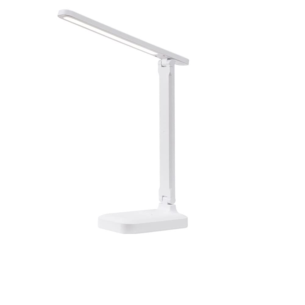 LED Desk Lamp with USB Charging Port - Dimmable Eye-Caring Table Light, 3 Color Modes & Touch Control, Adjustable Foldable Office Lamp for Home, Study, Work - White