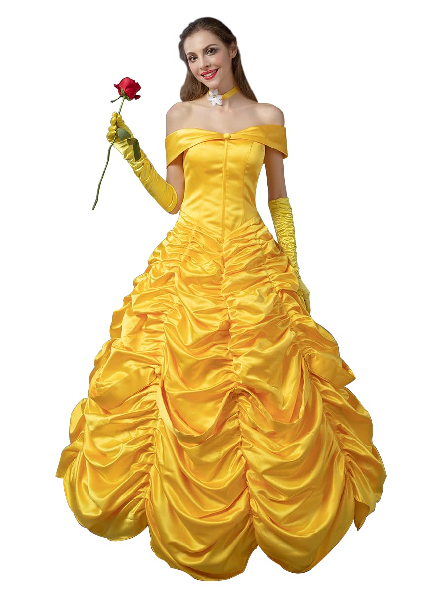 CosFantasy Women's Yellow Princess Ball Gown Dress - Elegant Cosplay Costume for Halloween Party, Renaissance Fair & Cosplay Events | mp002019
