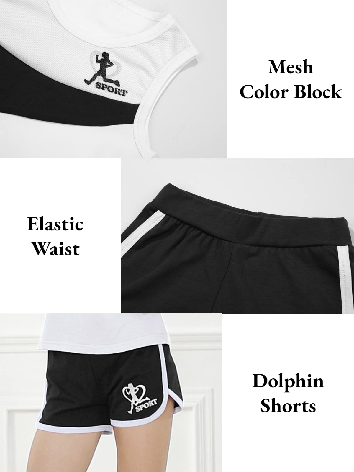Girls Summer Outfits 2-Piece Set - Cute Tank Top & Dolphin Shorts for Kids, Tennis Running Playwear, Beach Vacation & Outdoor Activities