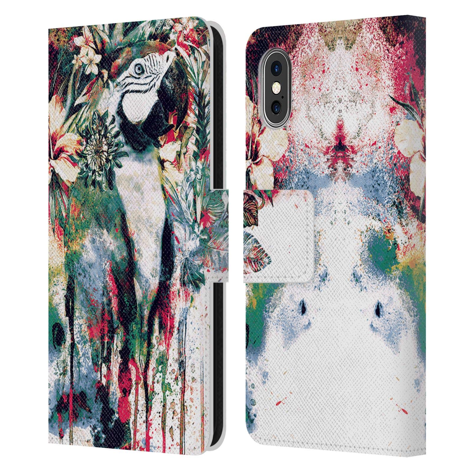 Riza Peker Parrot Leather Book Wallet Case for iPhone X/Xs | Head Case Designs Official Licensed Animal Cover | Perfect for Travel & Daily Use