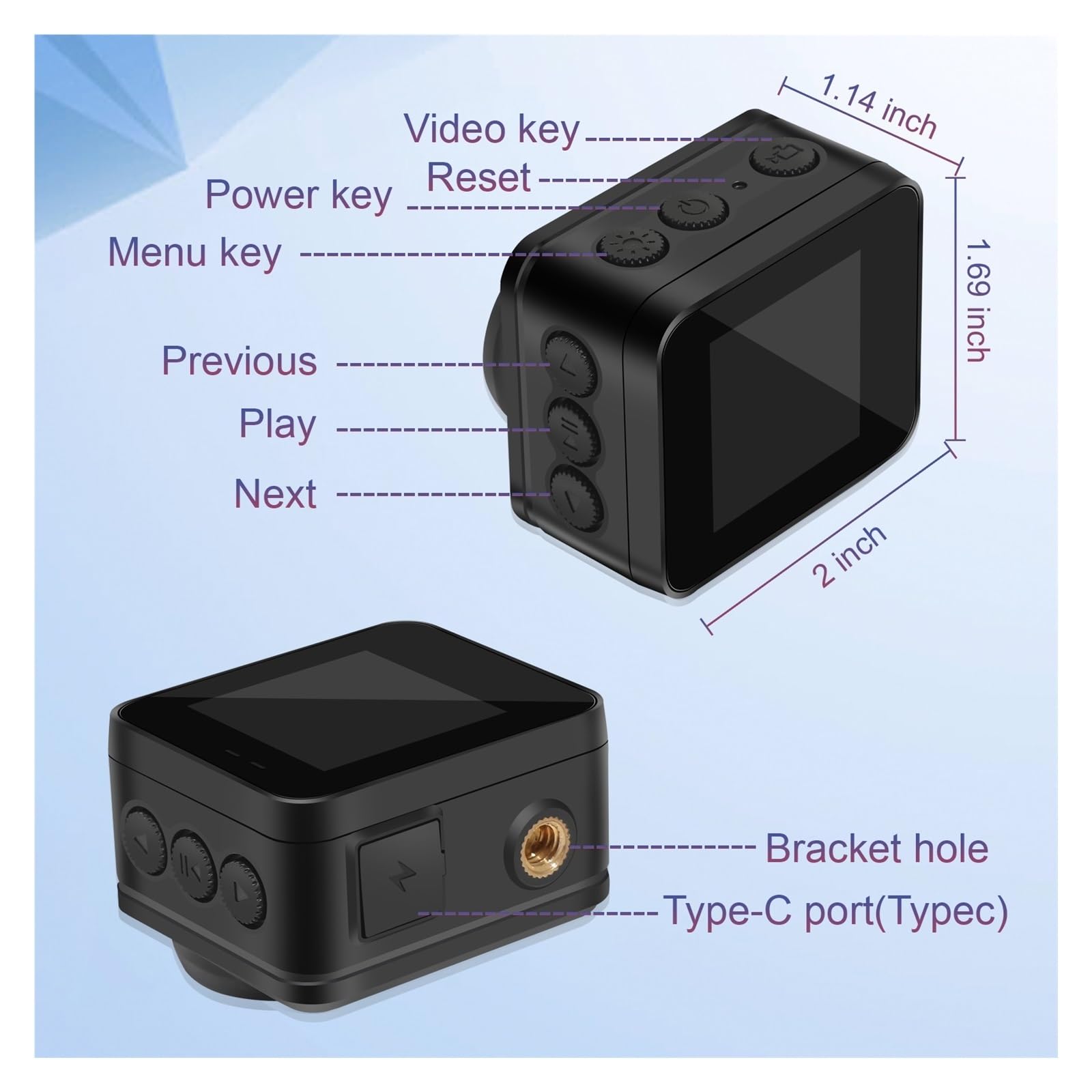 HD Mini Action Camera with 16GB Built-in Memory - Waterproof Sports Camera for Motorcycle Helmet Mount, Bike Riding, Skiing & Adventure Photography - Loop Recording & Video Recording