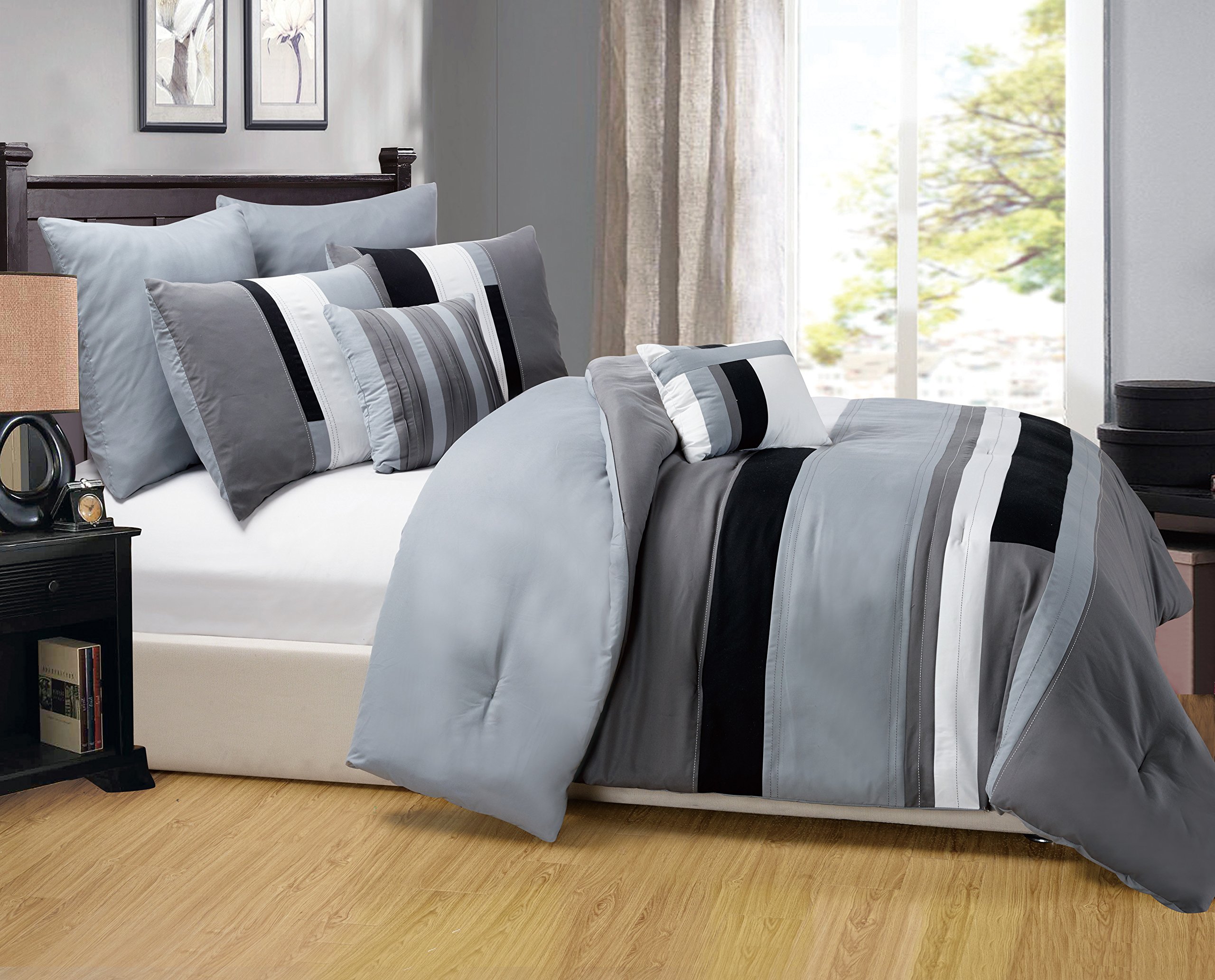 Duck River Desiree Silver Bordered Comforter Set Queen Size - Luxury Bedding for Master Bedroom & Guest Room - Soft & Stylish Comforter for Cozy Sleep
