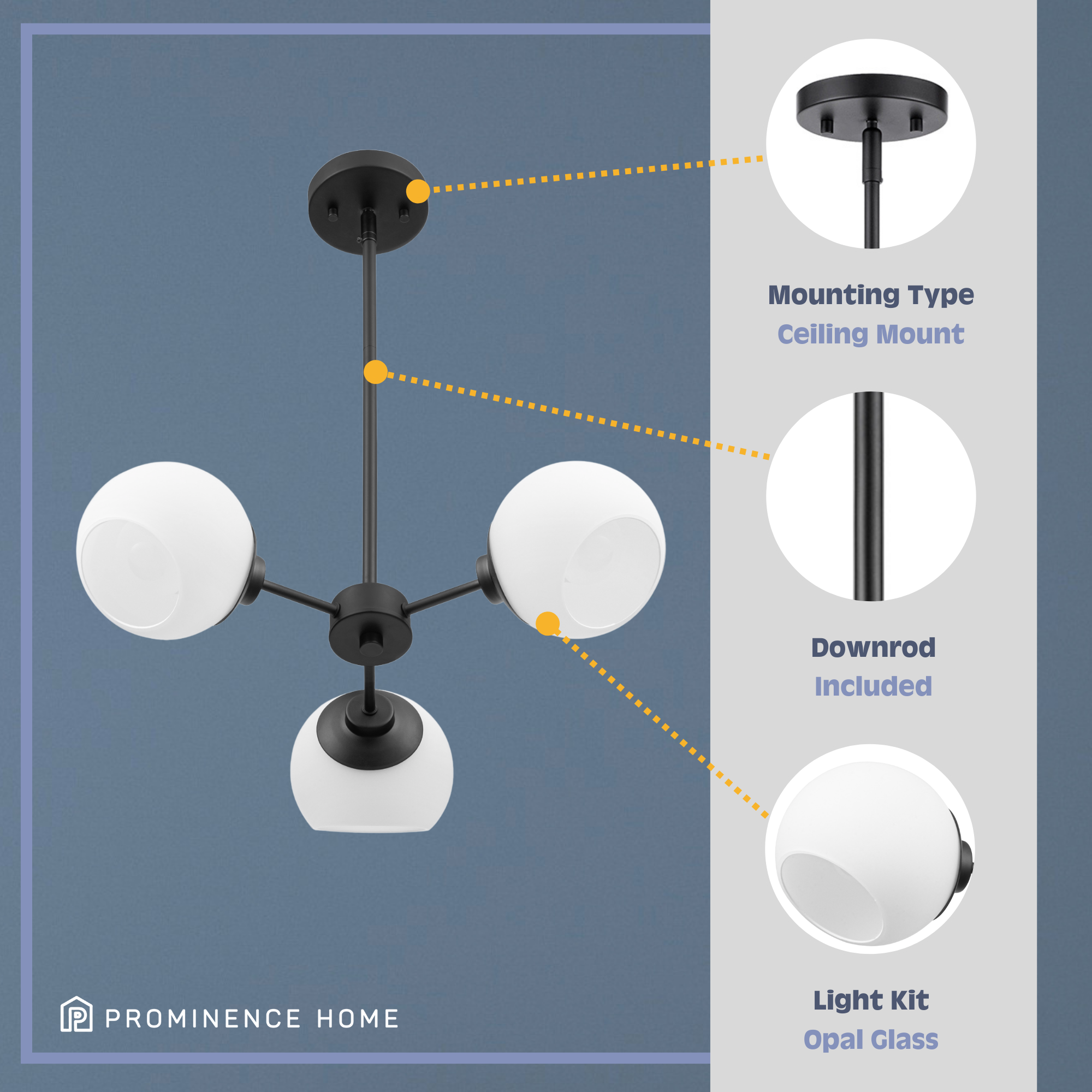 3-Light Stoll Chandelier with Opal Glass Shades - Matte Black Finish for Dining Room, Living Room or Bedroom Lighting