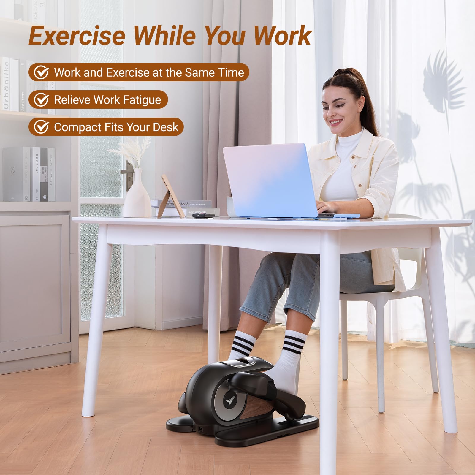 MERACH Under Desk Elliptical Machine - Quiet Electric Pedal Exerciser with Remote Control & 12 Speed Levels, Portable Leg Exercise Equipment for Home & Office Use - Perfect for Seniors, Workouts While Sitting, and Active Lifestyle