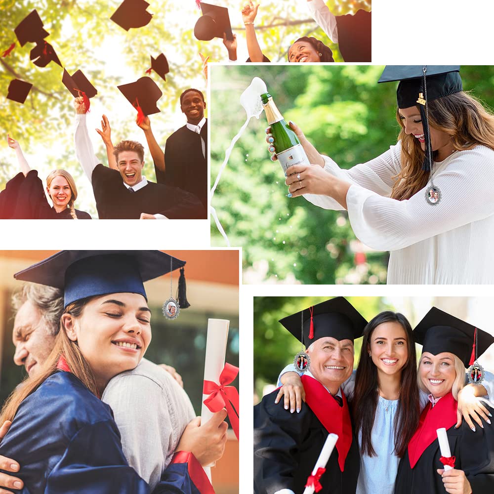 2025 Graduation Cap Photo Charm - 4Pcs Silver Custom Tassel Pendant for College Graduation Ceremony | DIY Keepsake Gift for Graduates | Perfect for Cap Decor, Memory Jewelry & Graduation Party Favors