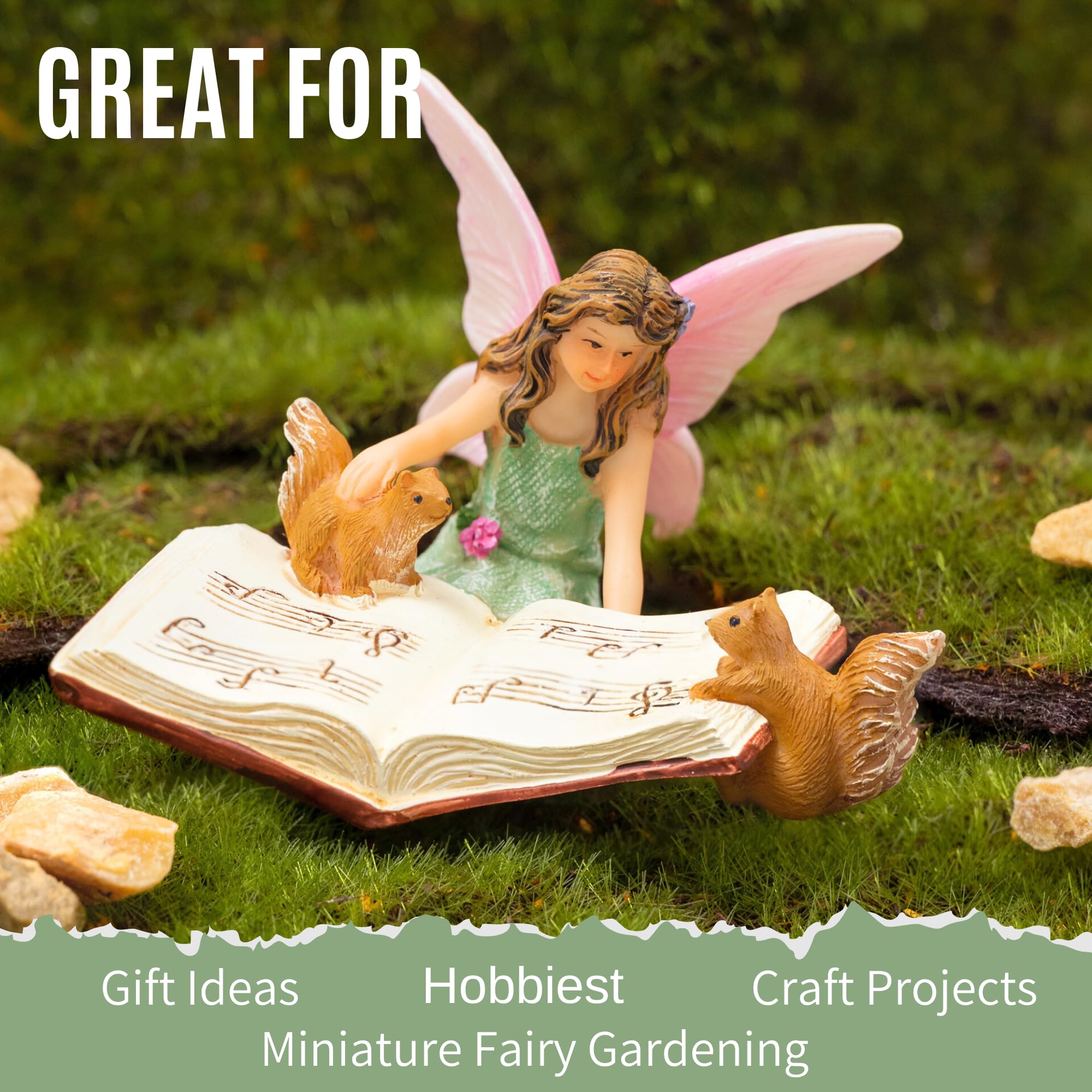 Fairy Garden Figurine - Bonnie with Squirrels Miniature Statue for Indoor/Outdoor Fairy Gardens - Cute Home & Garden Decor Accessory - Perfect for Fairy Houses, Terrariums, and Miniature Landscapes