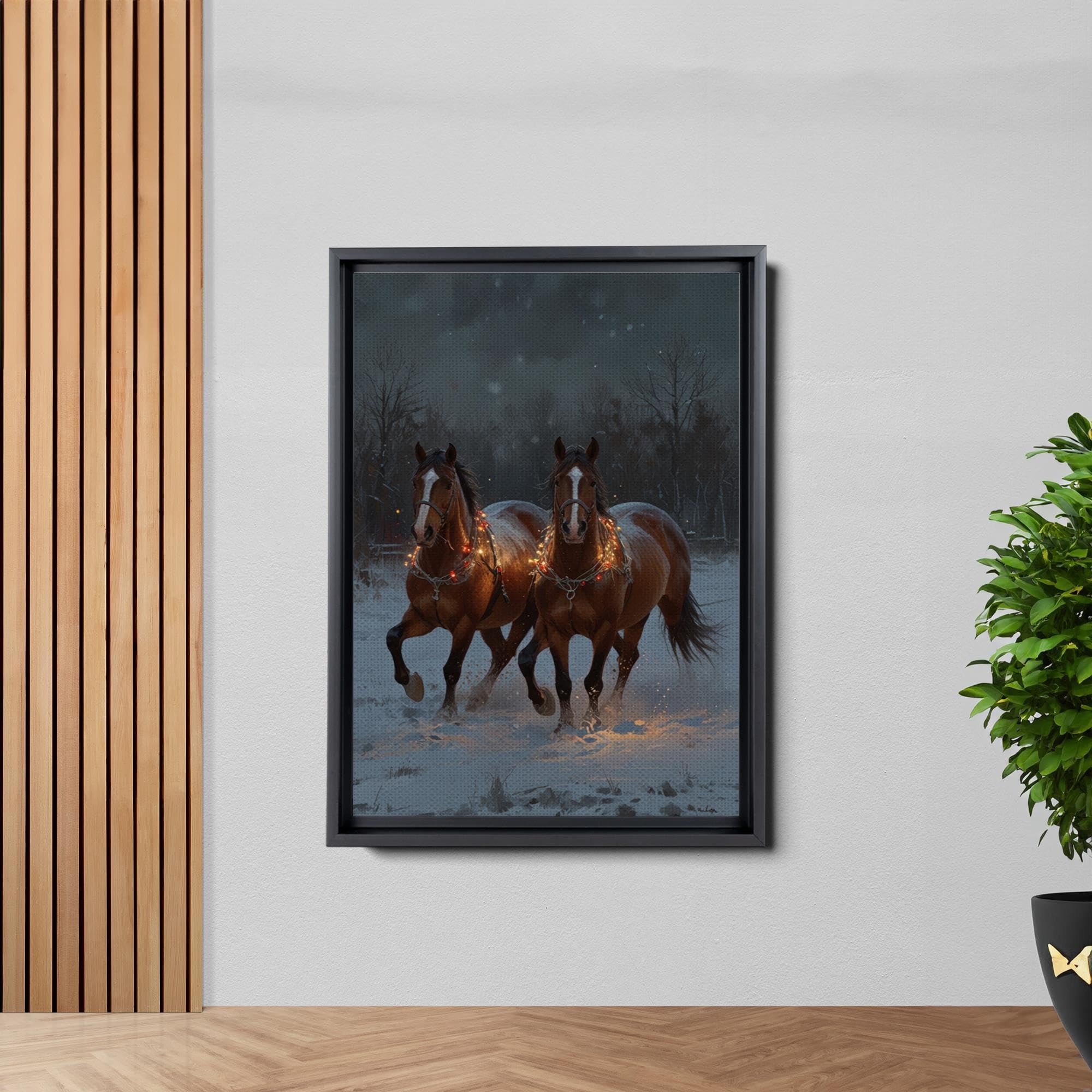 Winter Horse Sleigh Canvas Print - Snowy Christmas Wall Art Decor for Living Room, Bedroom & Office - Animal & Landscape Wall Art Print