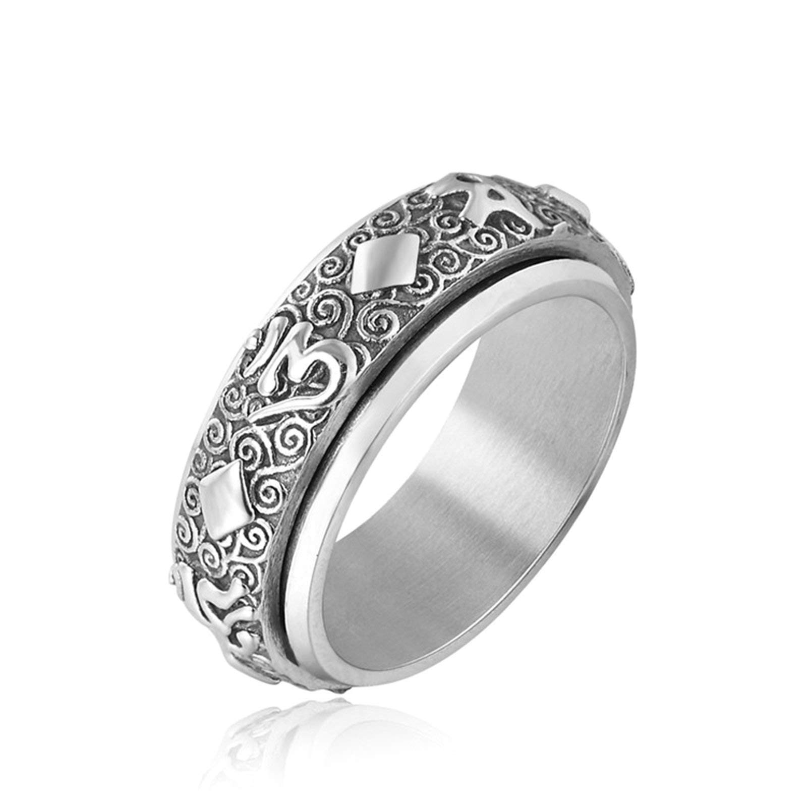 Daesar Vintage Stainless Steel Buddhist Mantra Ring for Men - Six Word Mantra Engraved Wedding Band in Gold/Silver - Perfect for Engagement, Anniversary & Spiritual Gifts