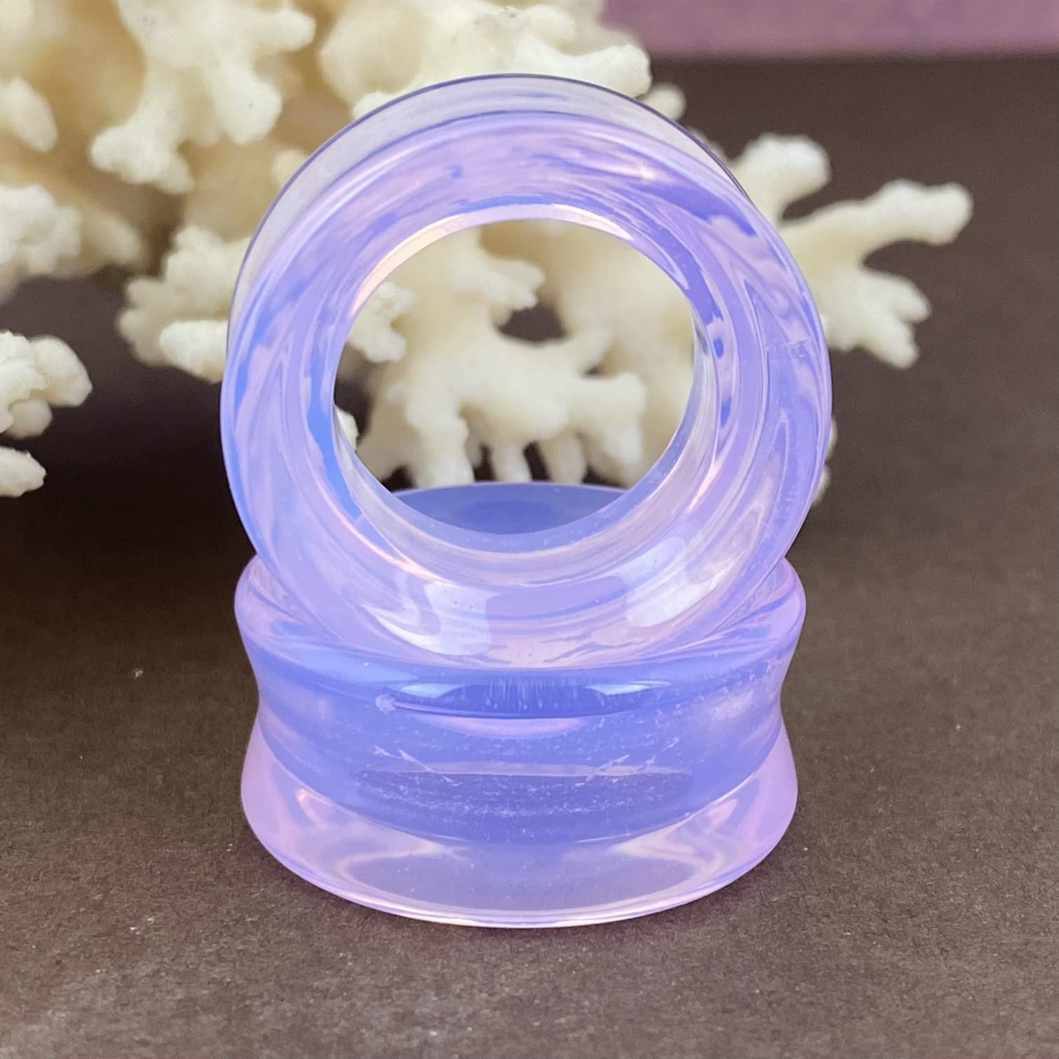Lavender Opalite Stone Concave Tunnels - Mystic Metals Body Jewelry Pair (STN-752) | Perfect for Ear Stretching, Piercings & Alternative Fashion