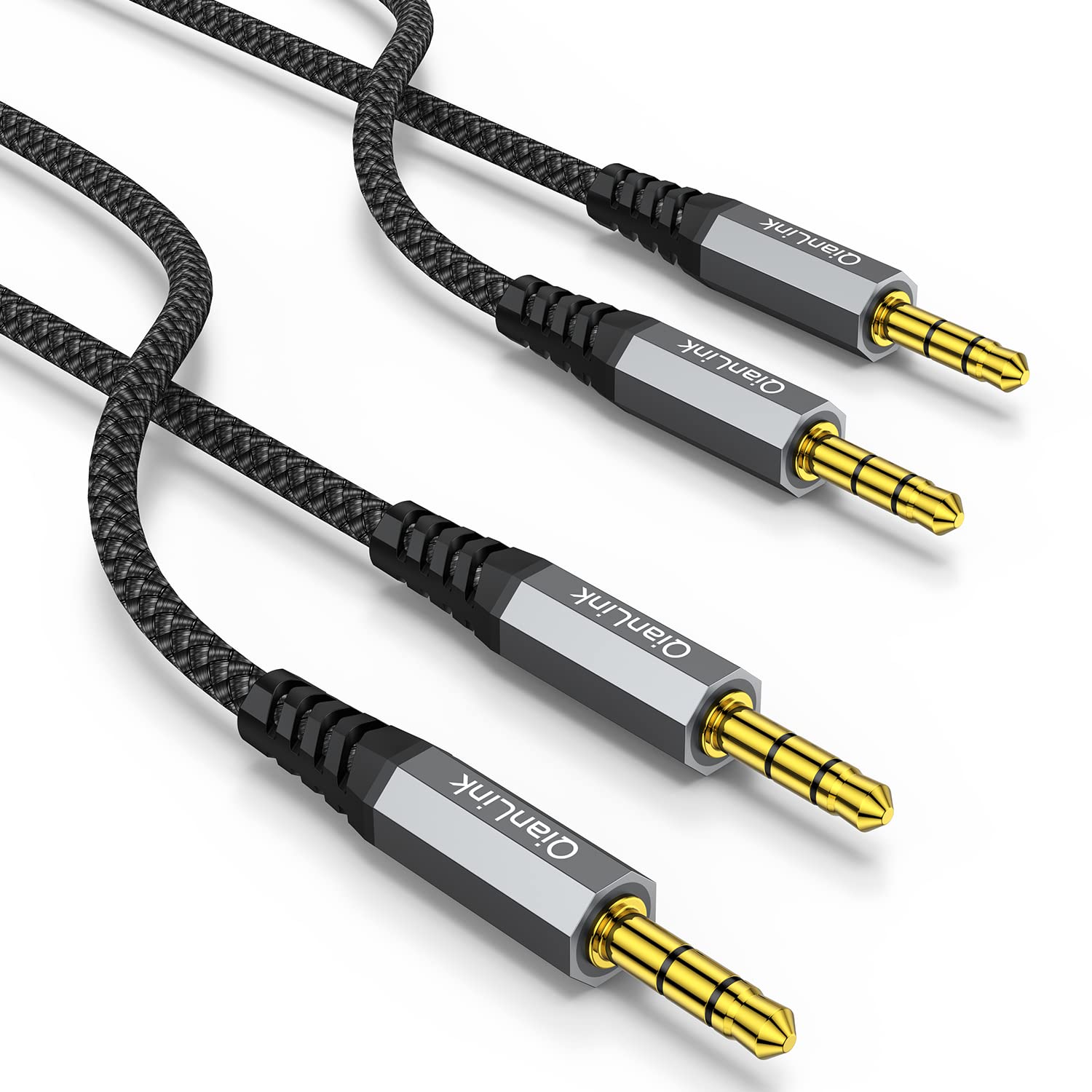 2 Pack 3.5mm AUX Cable (3.3ft/1m) - Nylon Braided Hi-Fi Audio Auxiliary Cord for Car Stereo, Home Speakers, iPhone, iPad, Headphones, Sony Devices, Echo Dot, Beats - Perfect for Road Trips & Home Audio (Grey)