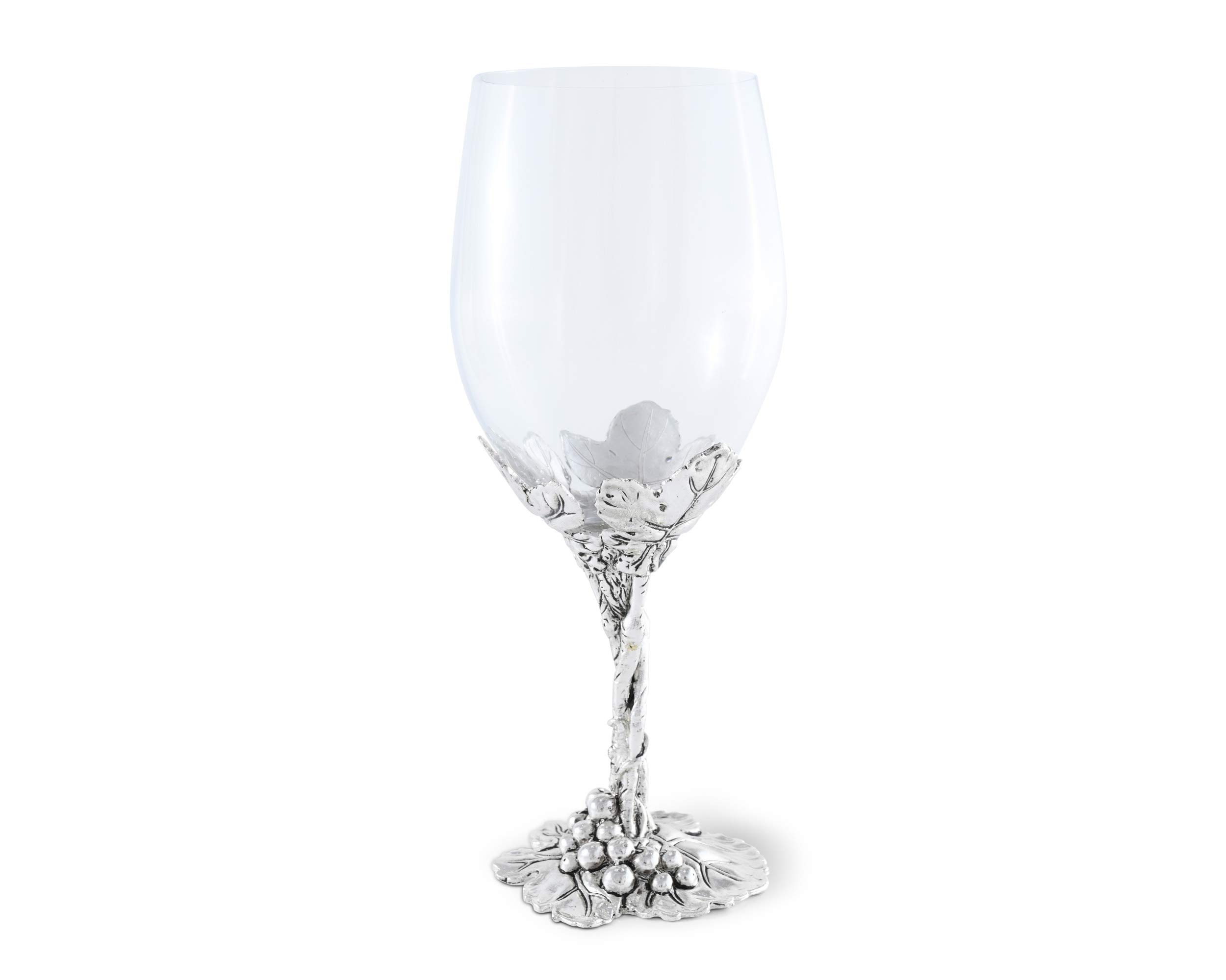 Arthur Court Designs Aluminum Grape Pattern Base Wine Glasses - Set of 4, 8.25 Inch Tall, 16 oz Stemware for Red & White Wine - Perfect for Dinner Parties, Weddings & Outdoor Entertaining