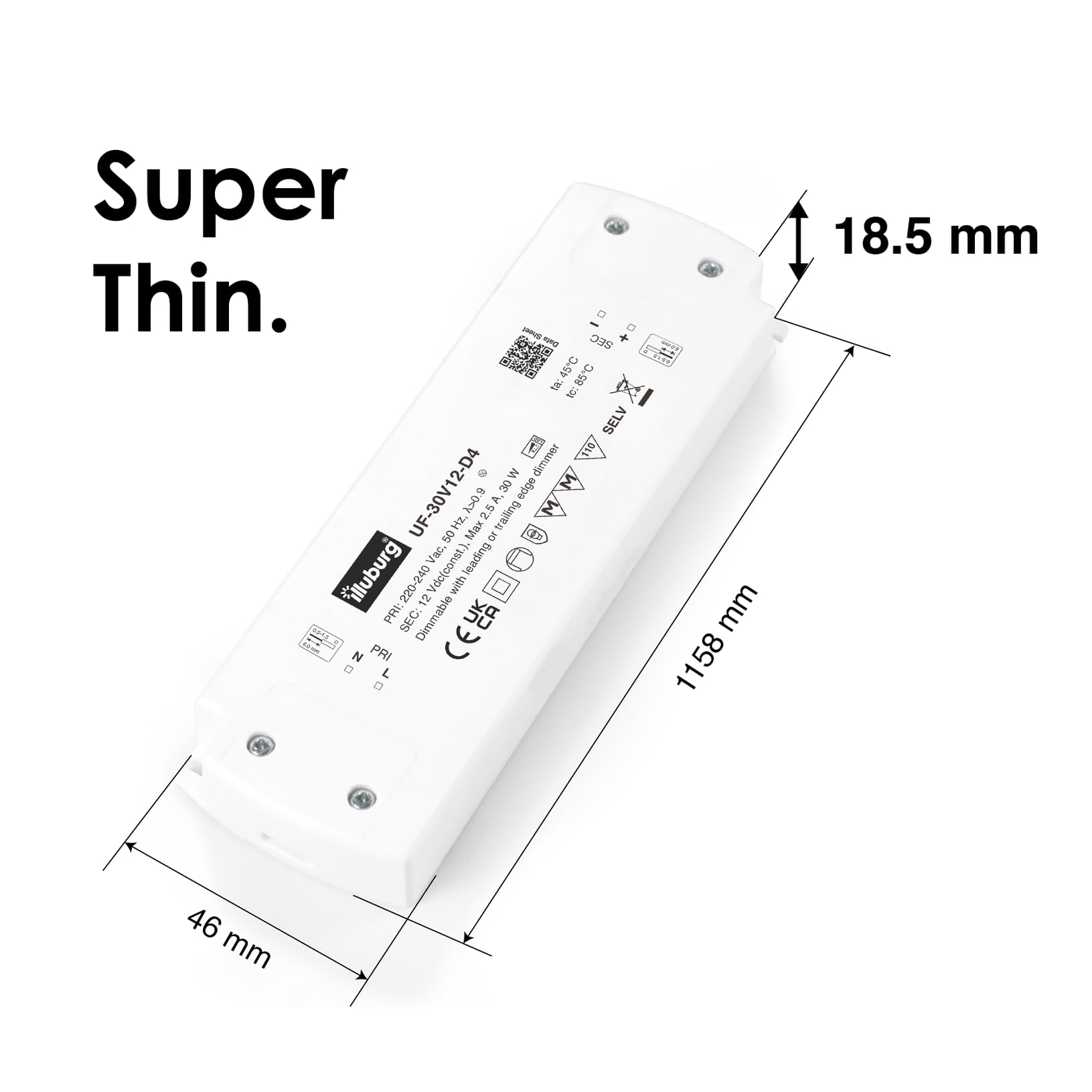 illuburg 12V Dimmable LED Transformer for LED Strip Lights - Triac Compatible, 6W-30W Power Supply Driver - Perfect for Home, Office, and Commercial Lighting