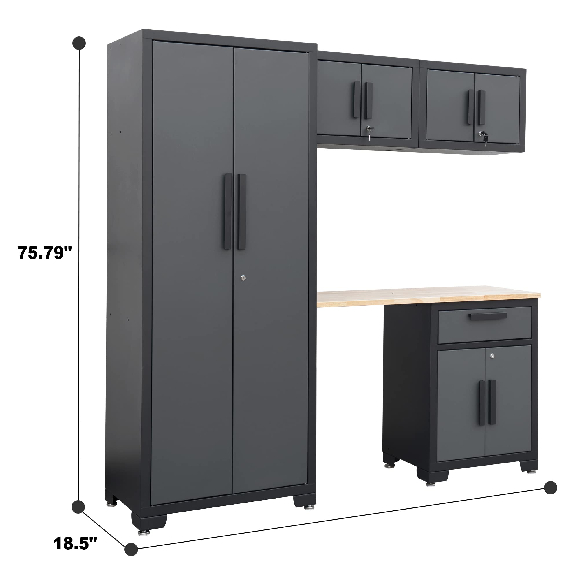 Torin 5-Piece Garage Storage System - Steel Cabinets & Workbench for Garage Organization