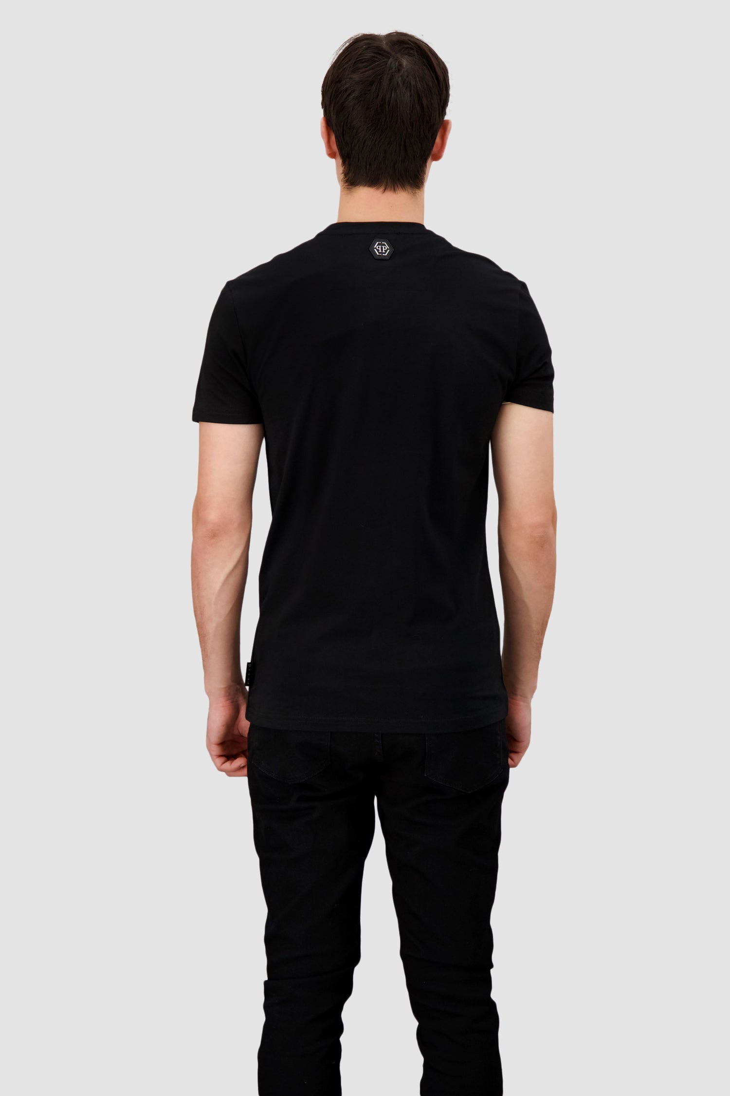 Philipp Plein Black Round Neck Short Sleeve Skull Strass T-Shirt for Men | Stylish Casual & Party Wear | Perfect for Night Out and Street Fashion