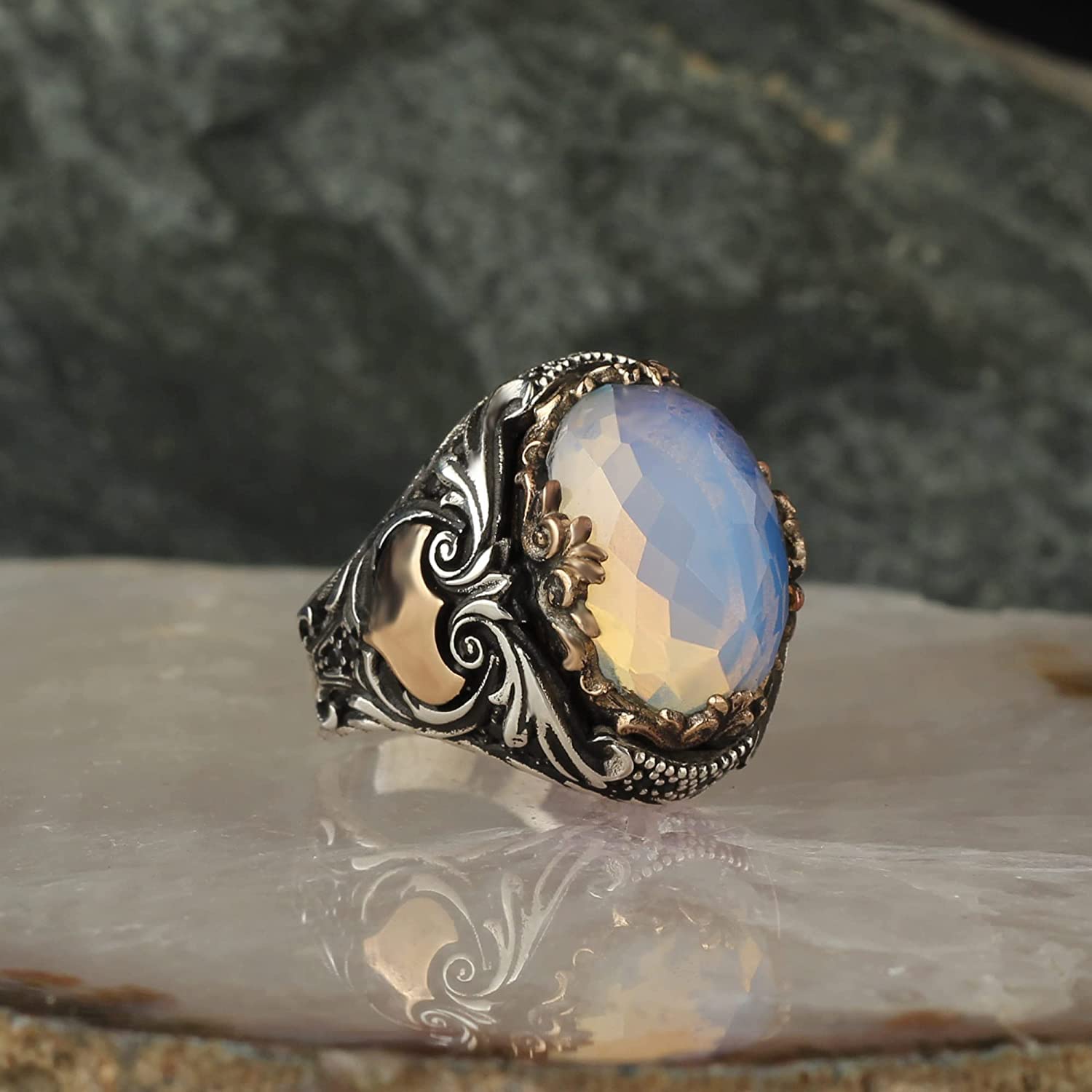 925 Sterling Silver Moonstone Ring for Men - Handmade Gemstone Jewelry - Perfect for Gifts, Weddings & Everyday Wear