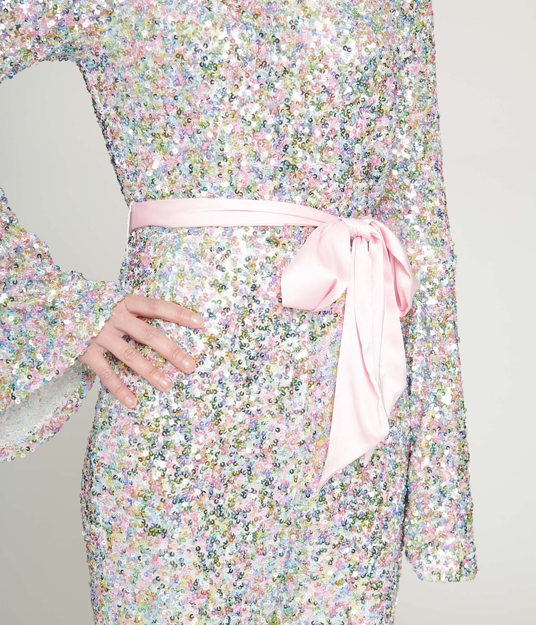 Smak Parlour 1960s Vintage Pastel Rainbow Sequin Bell Sleeve Jumpsuit - Retro Party Outfit for Women, Festival Costume, Disco Dancewear & 60s Themed Events