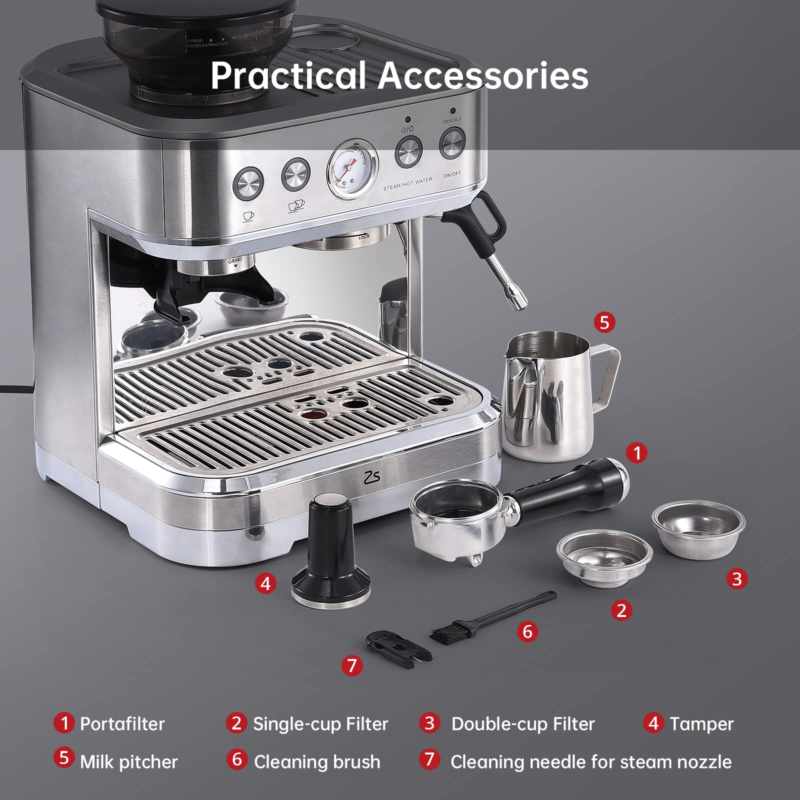 Premium Arvee Espresso Machine with Milk Frother - All-in-One Cappuccino & Latte Coffee Maker for Home Baristas - Built-In Bean Grinder, 85oz Removable Water Tank - Perfect Gift for Dad, Mom & Coffee Lovers (Silver) - Ideal for Home Cafes, Entertaining Guests & Morning Coffee Rituals