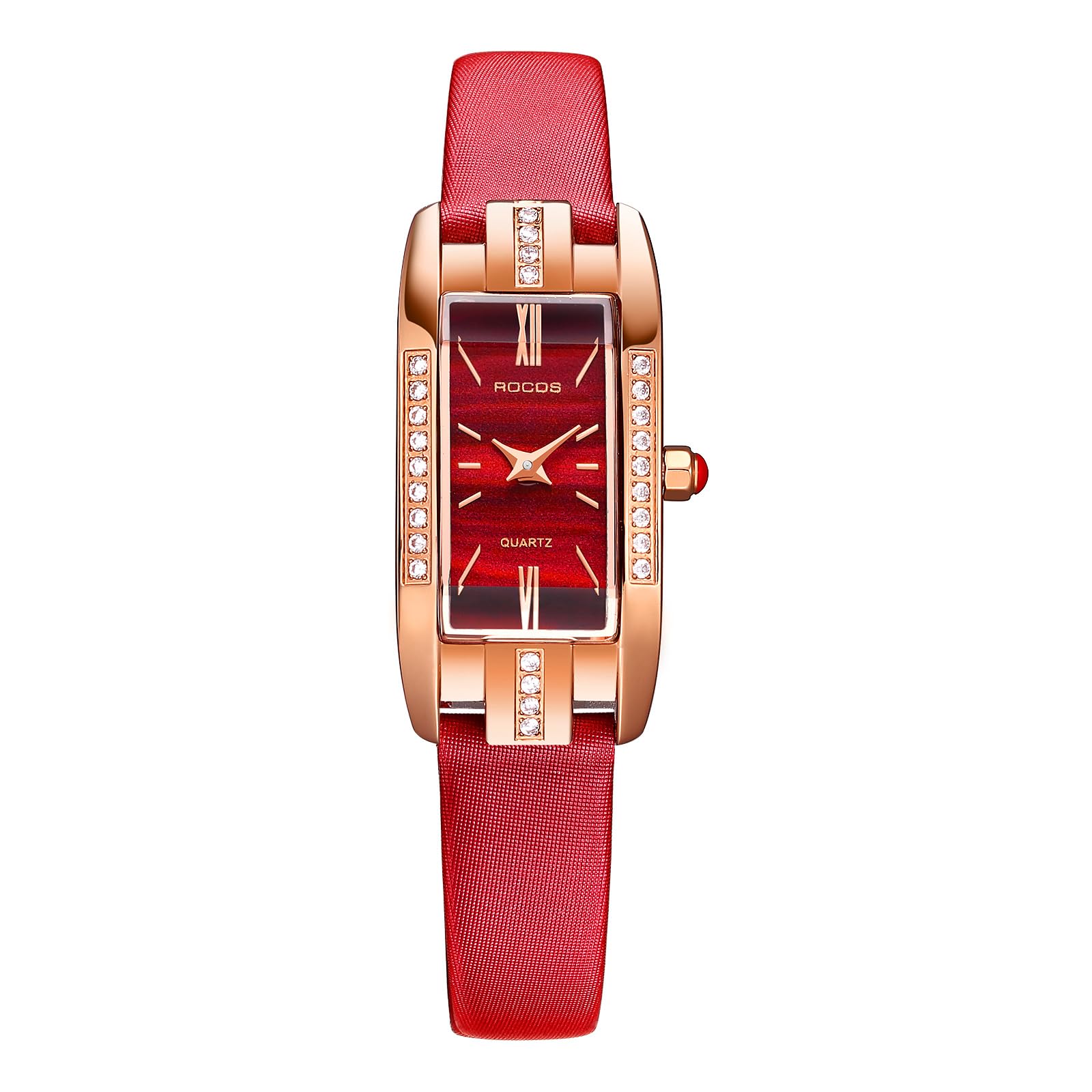 Elegant Women's Fashion Watch with Green/Red Dial & Leather Strap - Quartz Analog Dress Watch, Waterproof & Diamond Accent - Perfect for Office, Party & Casual Wear (Model RW0209S)