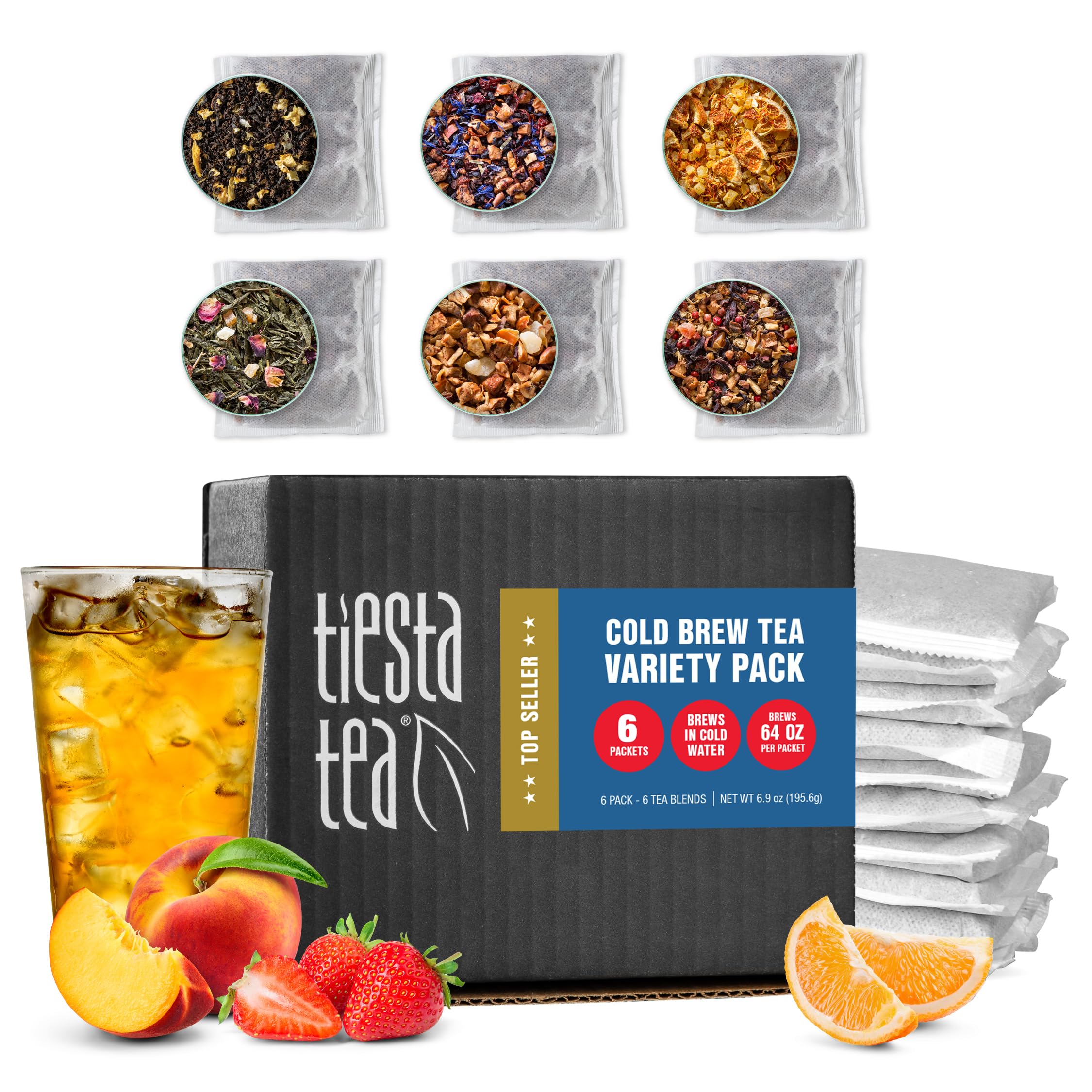 Tiesta Tea - 6-Pack Cold Brew Loose Leaf Tea Variety Sampler | Medium to Non-Caffeinated Assorted Flavors | Each Makes 64oz Pitcher | Perfect for Iced Tea, Summer Drinks & Office Refreshments