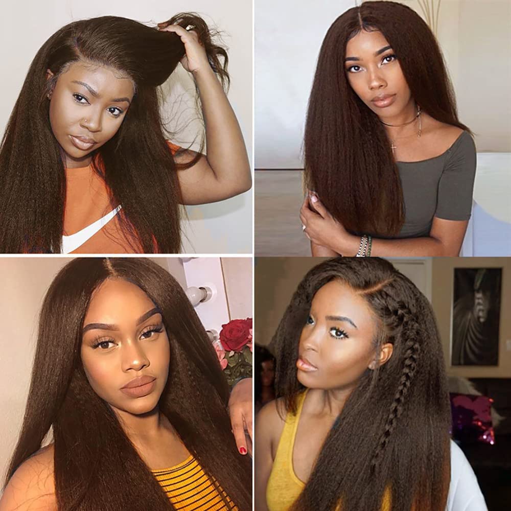 26 28 30 Inch Dark Brown Human Hair Bundles #4 Yaki Straight - Chocolate Brown Mixed Length 3 Bundles - Double Weft Human Hair Weave for Sew-in, Braiding & Natural Hairstyles
