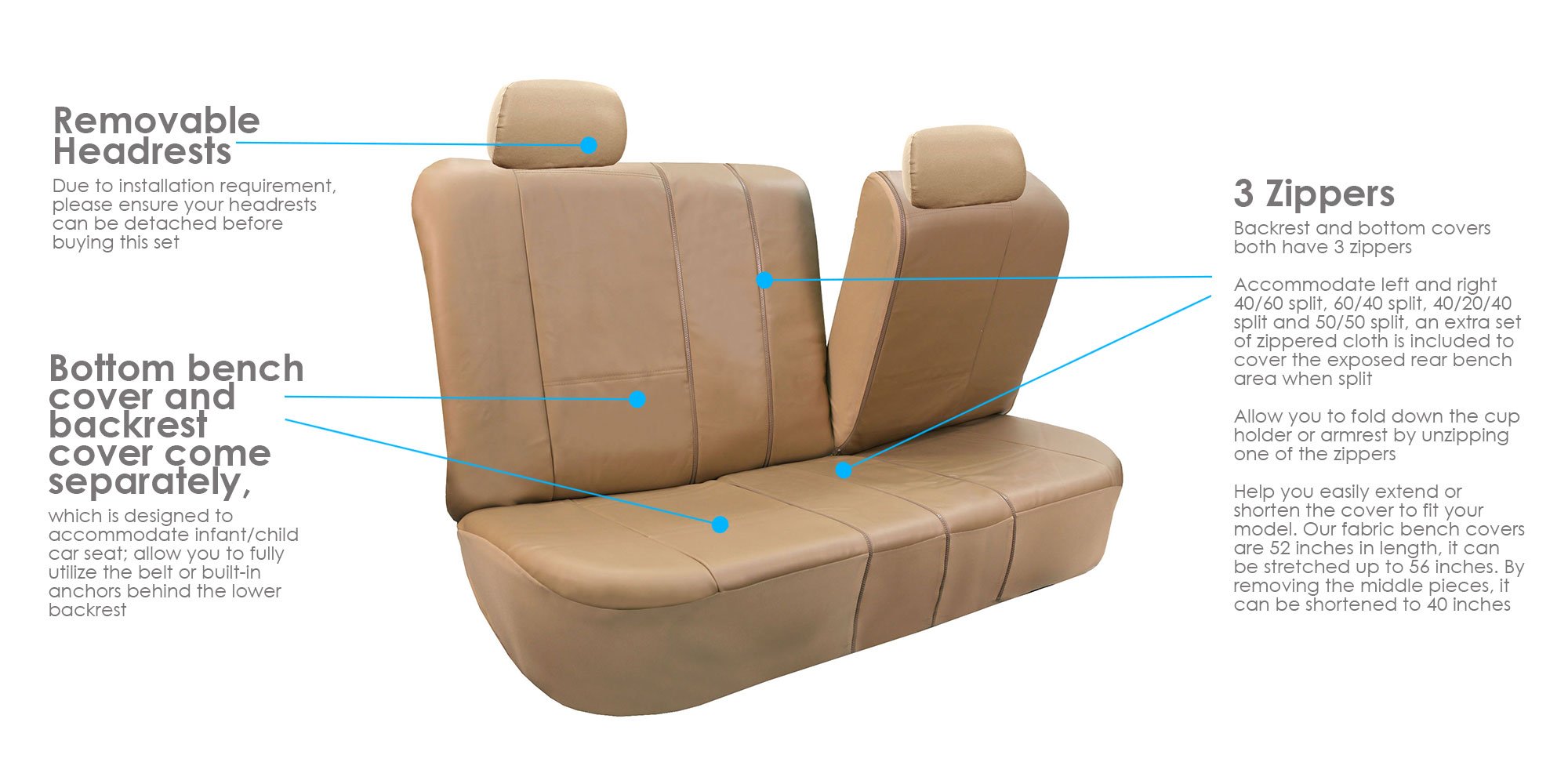 Premium PU Leather Car Seat Covers for Back Seat - Universal Fit Rear Bench Protector for Dogs, SUV, Sedan & Van - Durable Interior Accessories for Family Travel & Pet Owners