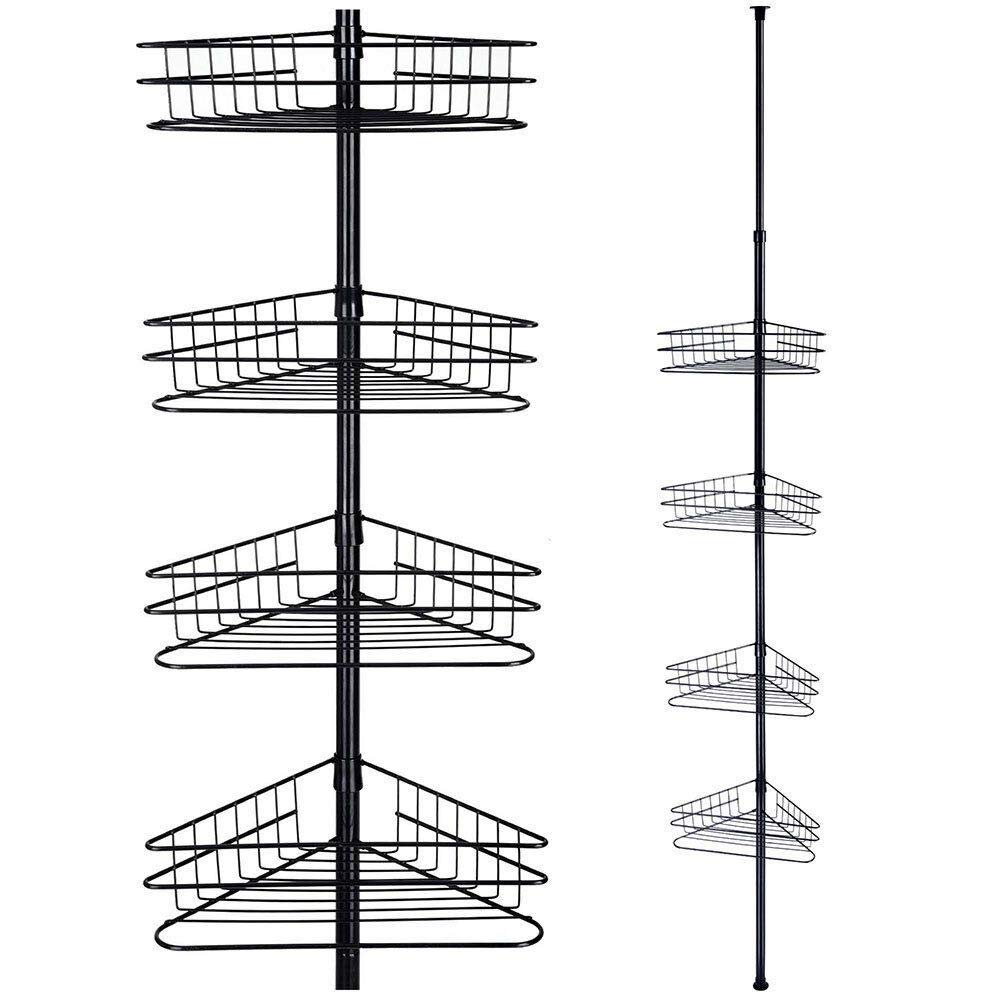 4-Tier Tension Metal Corner Shower Caddy - Space-Saving Bathroom Storage Organizer with Rust-Proof Design - Perfect for Shampoo, Soap, and Bath Essentials - Ideal for Small Bathrooms, Apartments, and Dorm Rooms