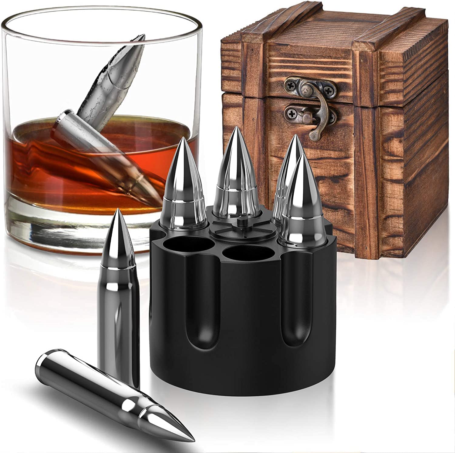 Whiskey Stones Gift Set for Men - Premium Bourbon Chilling Rocks with Stainless Steel Ice Cubes - Perfect Birthday Gift for Dad, Ideal for Whiskey, Bourbon, and Scotch Enthusiasts at Home or Office
