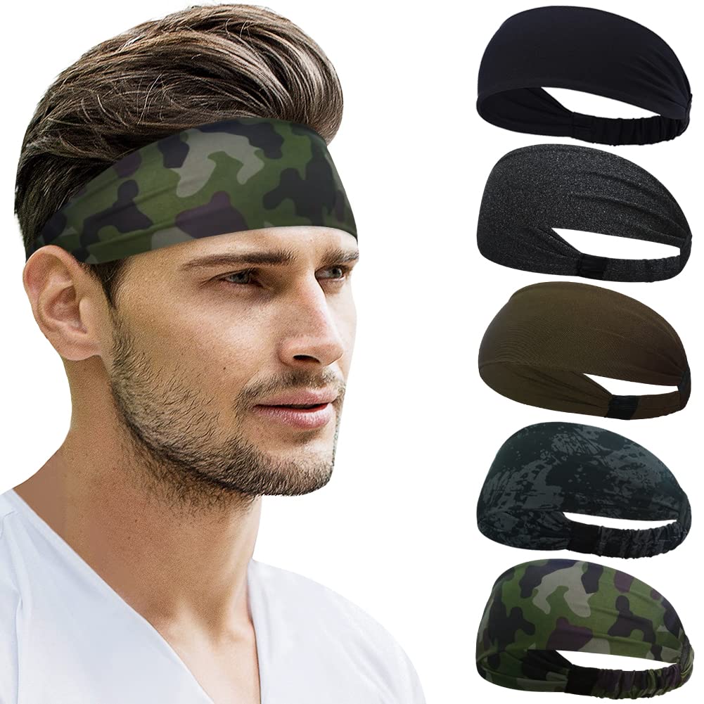 Beister Sports Headbands for Men & Women (5 Pack) - Moisture Wicking, Elastic Wide Hair Bands for Running, Cycling, Basketball, Gym & Football - Perfect Workout Sweatbands for Active Lifestyles