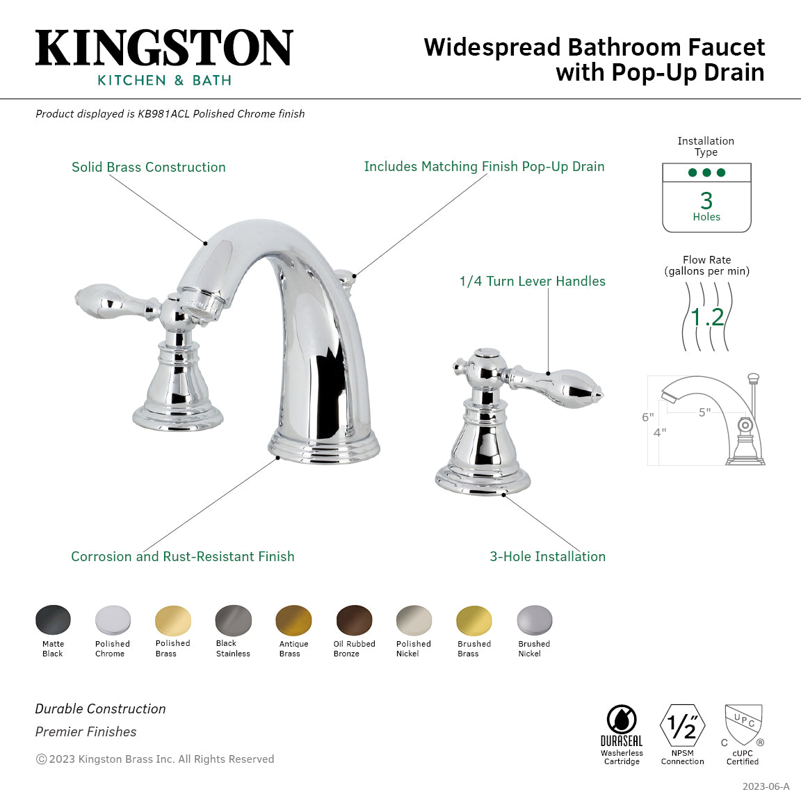 American Classic KB985ACL Oil Rubbed Bronze Widespread Bathroom Faucet - 2 Handle 3 Hole Deck Mount with Pop Up Drain - Perfect for Modern Bathroom Vanities and Powder Rooms