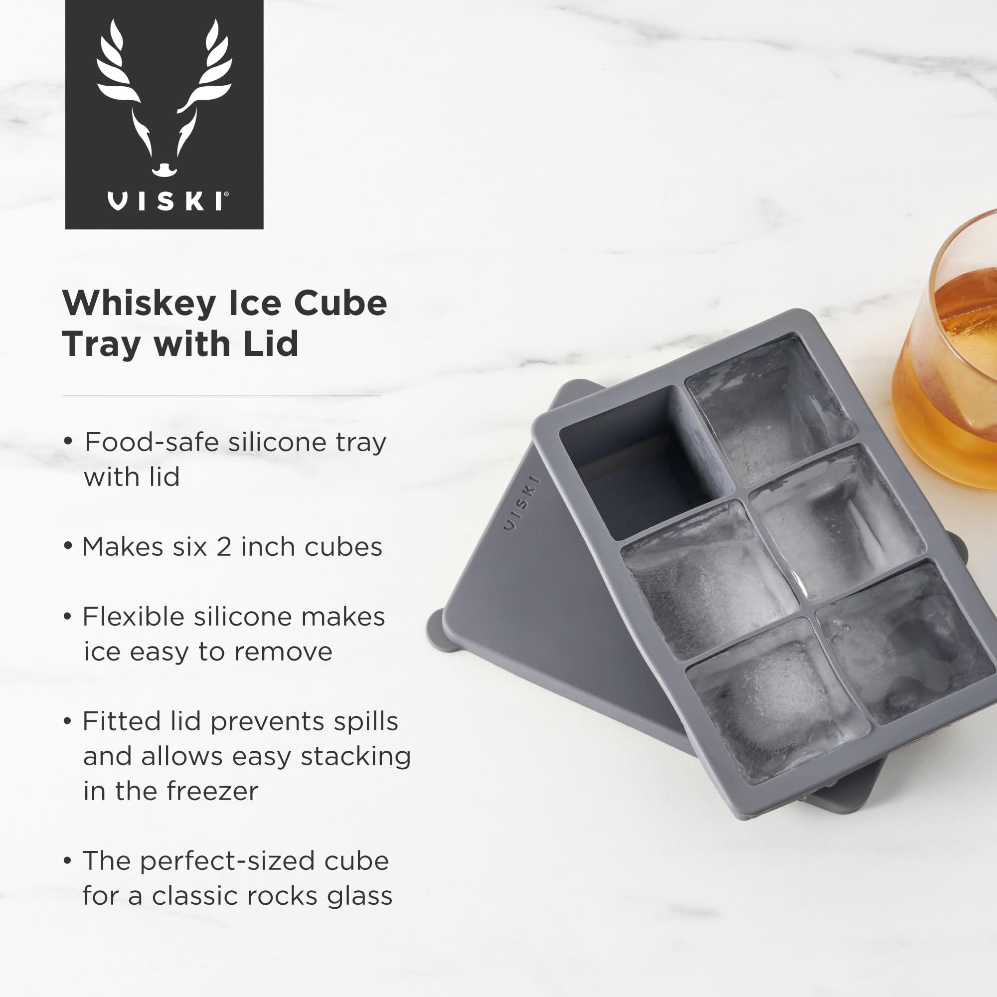 Premium Silicone Whiskey Ice Cube Mold Set - Large Square Ice Trays for Bourbon, Scotch & Cocktails - Perfect for Home Bars, Parties & Gift Giving (Grey)