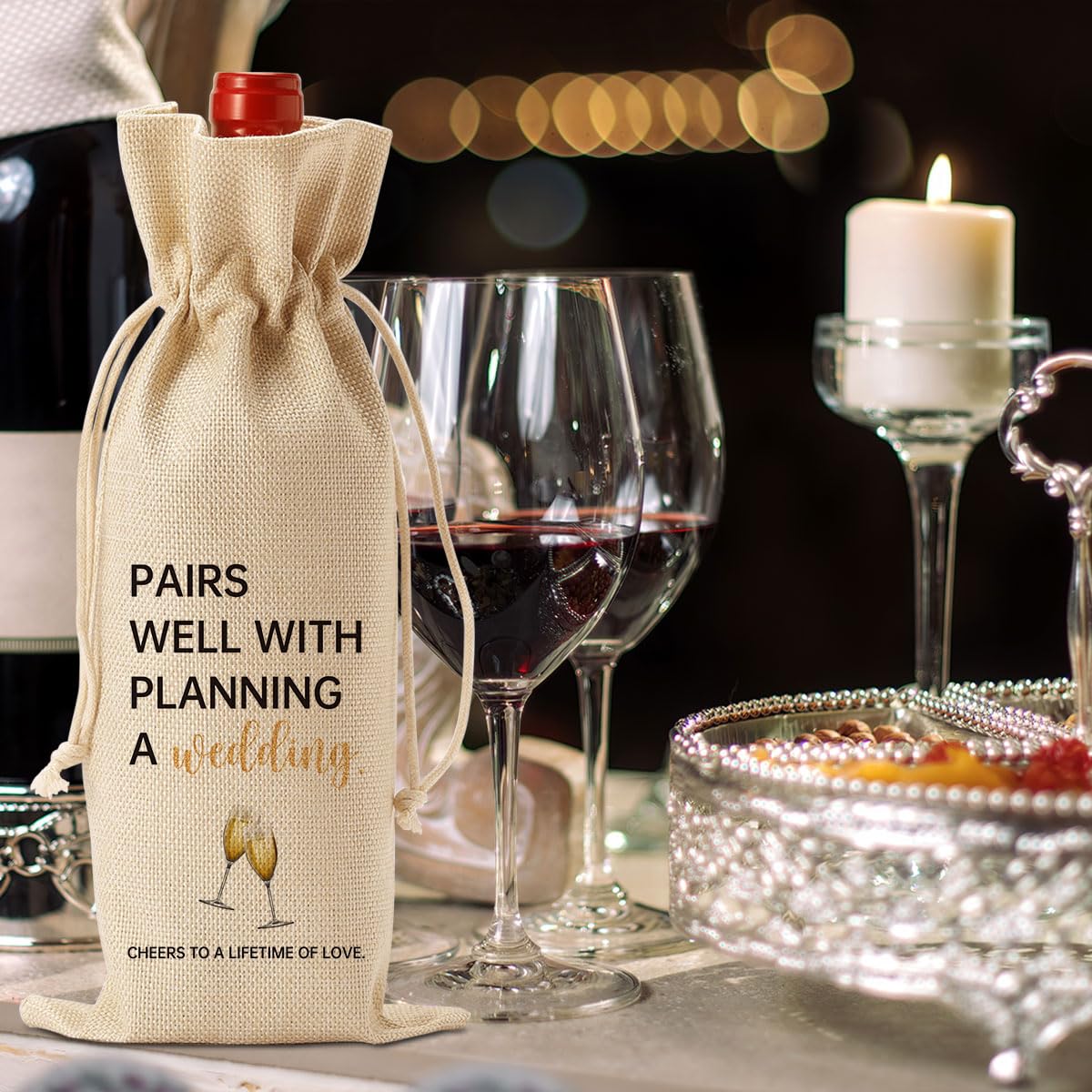 YUANHAO Wedding Wine Gift Bag - Elegant Mr & Mrs Wine Bottle Holder for Newlyweds, Bridal Shower & Engagement Gifts - Perfect Wedding Favor for Couples, Rehearsal Dinners & Anniversary Celebrations