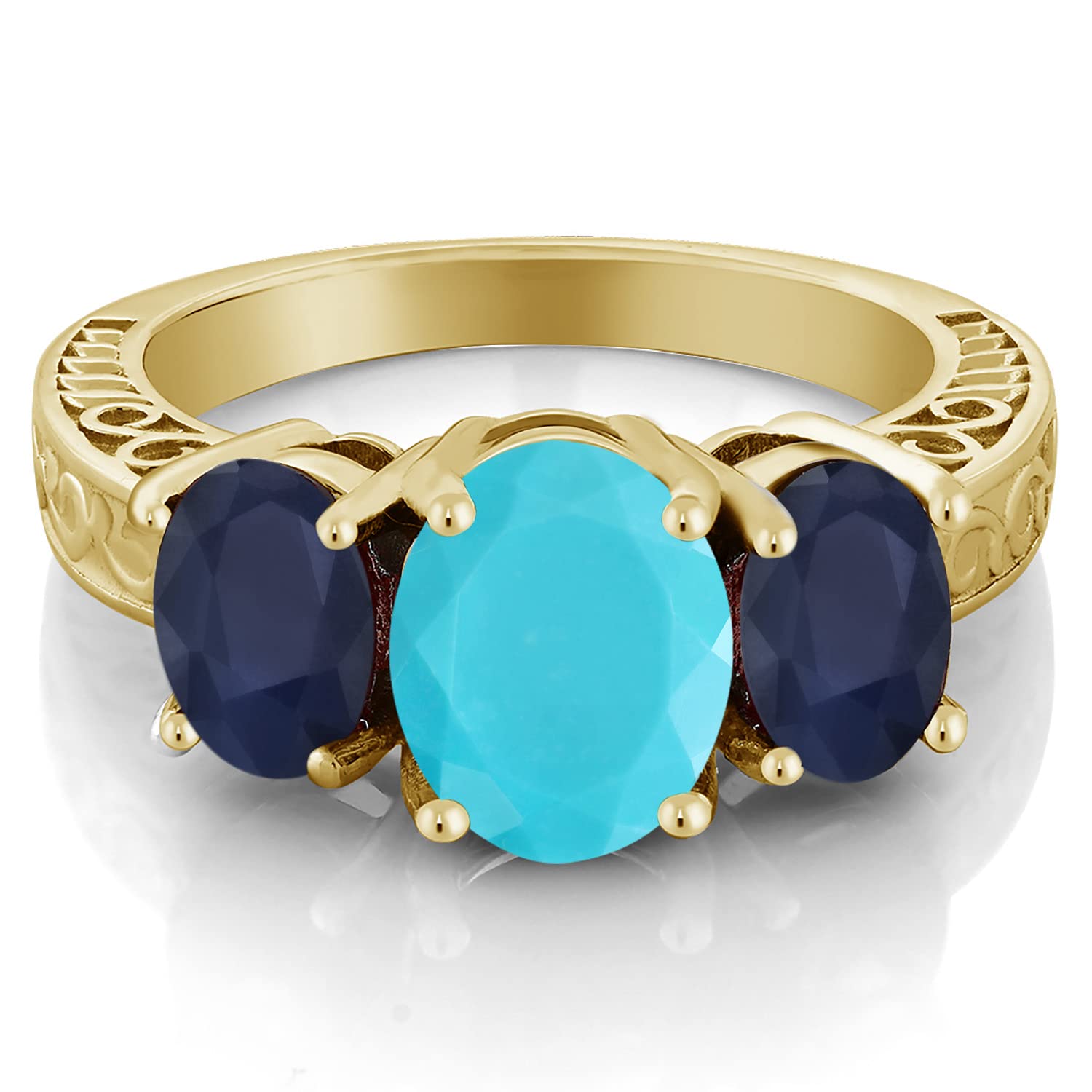 3.50 Ct Oval Green Turquoise & Blue Sapphire 18K Gold Plated Silver Ring for Women | Gem Stone King | Elegant Jewelry Gift for Birthday, Anniversary & Special Occasions