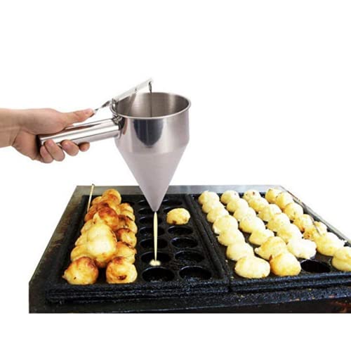 Adnee Stainless Steel Pancake Batter Dispenser - Takoyaki & Baking Funnel with Stand | Perfect for Pancakes, Waffles, Crepes & Japanese Street Food Cooking | Commercial & Home Kitchen Use